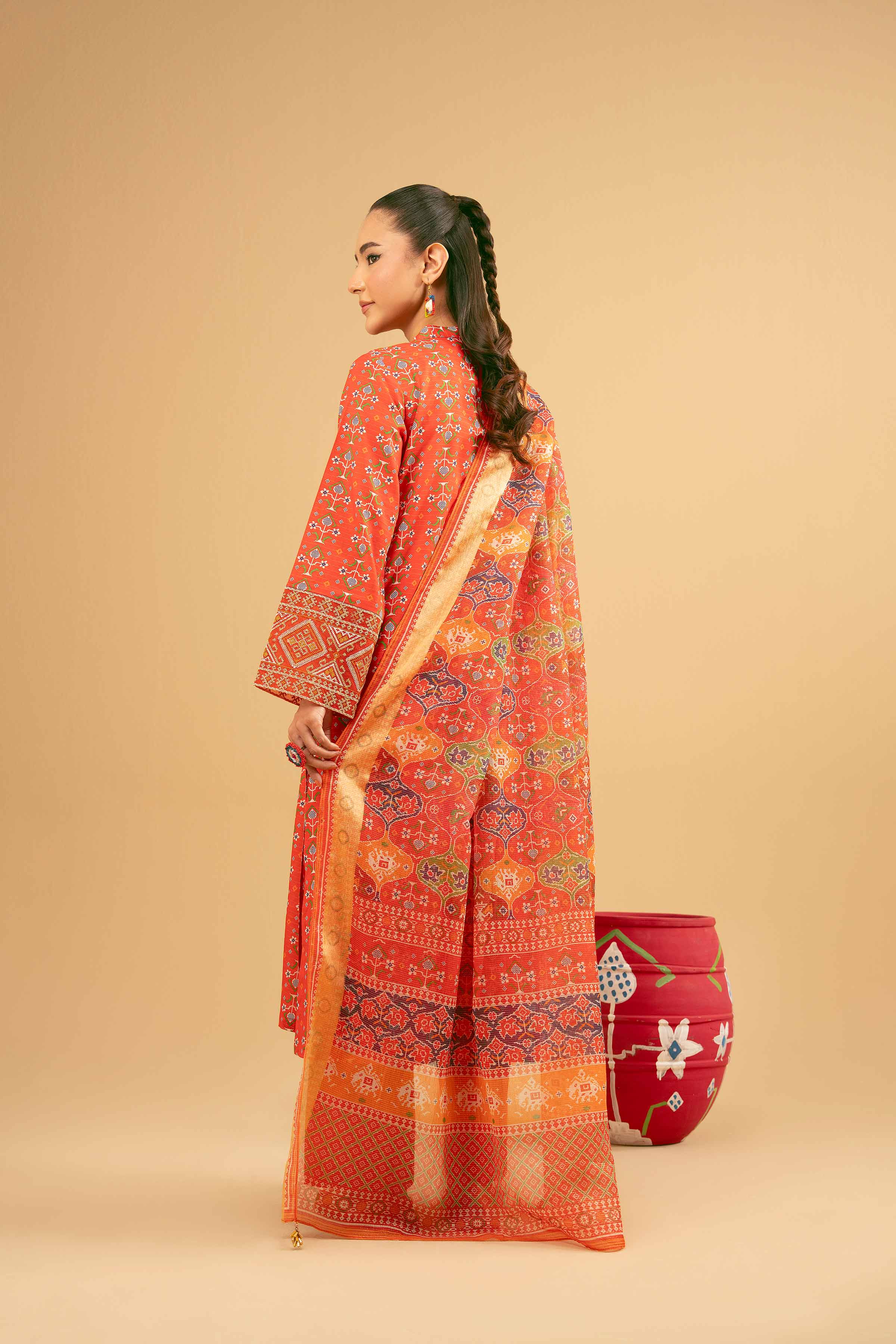 NishatUK - Orange Embroidered  Lawn 3-piece ready to wear Suit