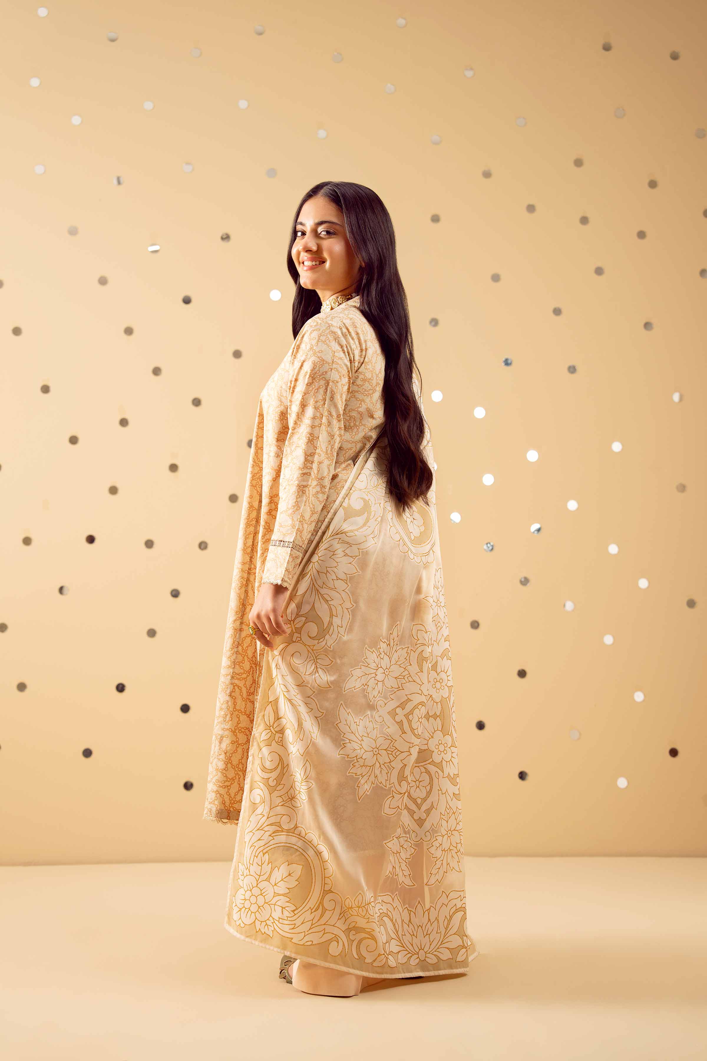 NishatUK - Beige Printed  Lawn 3-piece ready to wear Suit