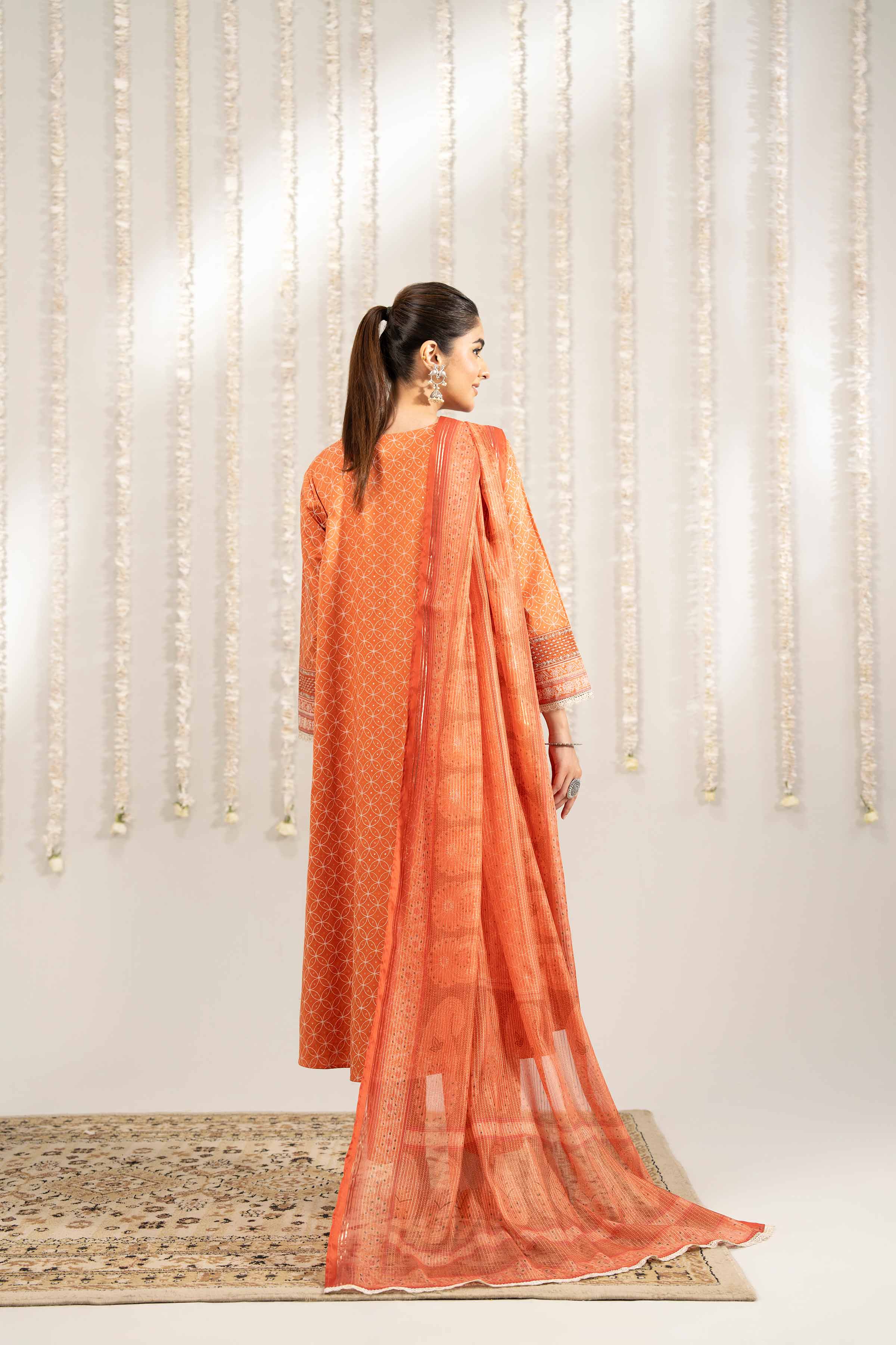 Nishat UK - Orange Embroidered Satin 3 Pieces ready to wear Suit