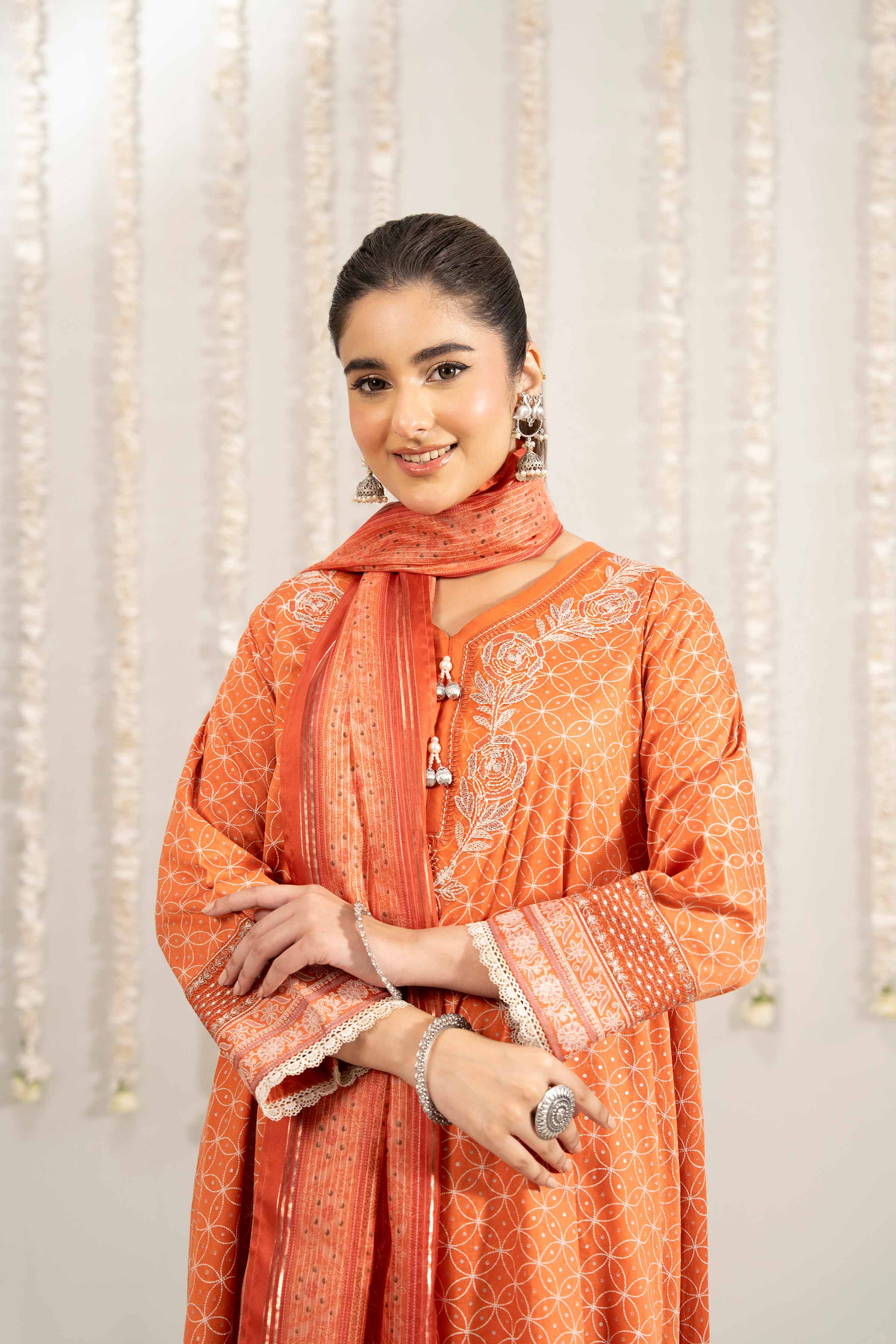 Nishat UK - Orange Embroidered Satin 3 Pieces ready to wear Suit