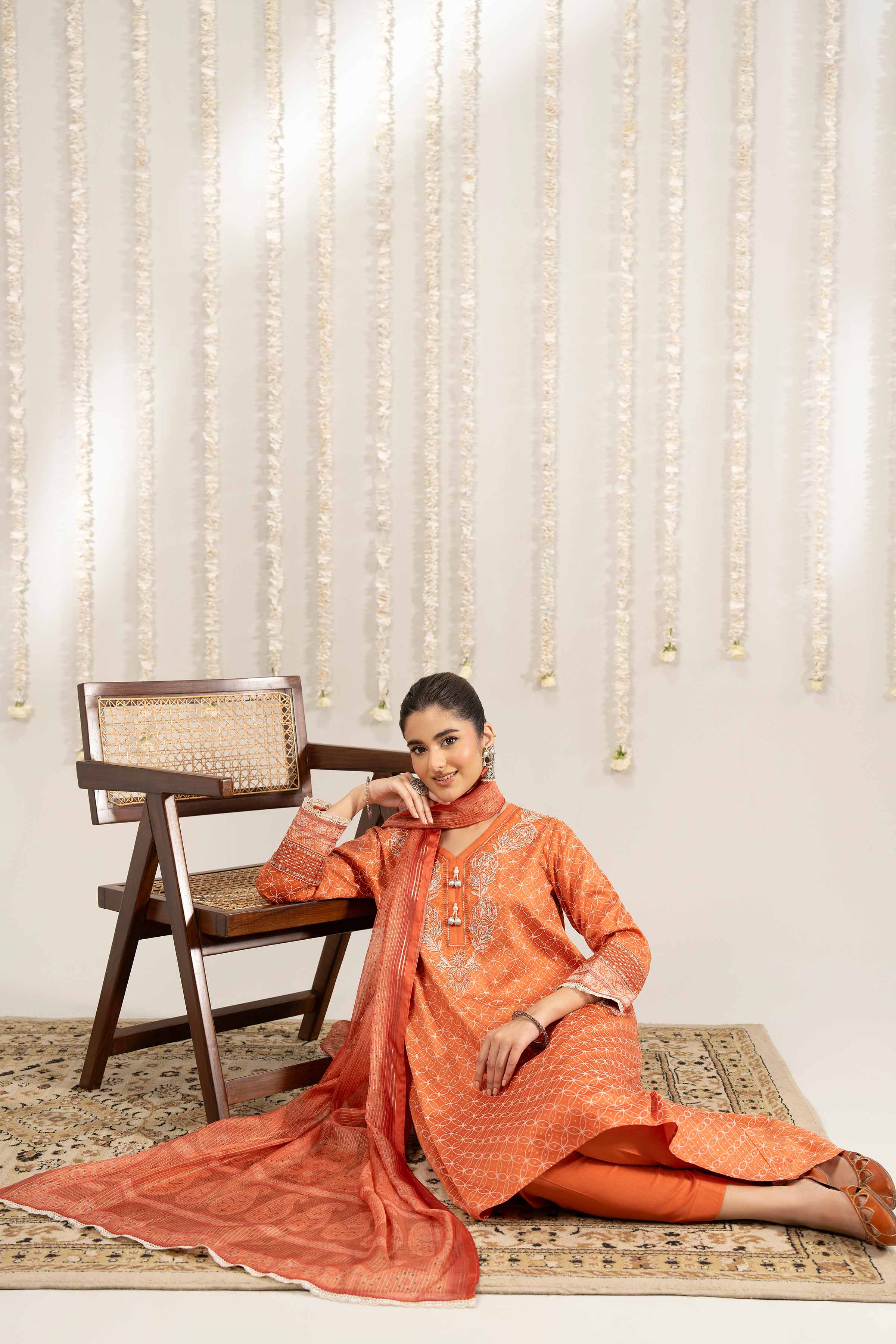 Nishat UK - Orange Embroidered Satin 3 Pieces ready to wear Suit