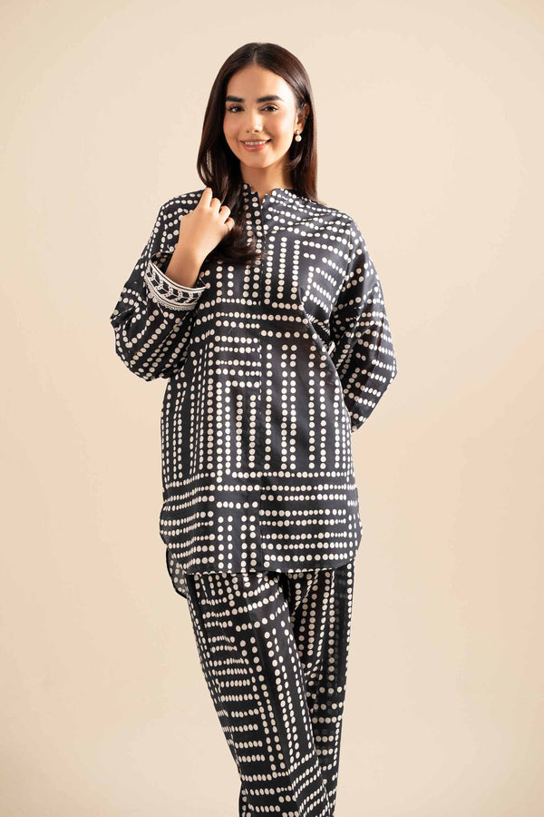 NishatUK - Black Printed Cotton 2-piece ready to wear Dress