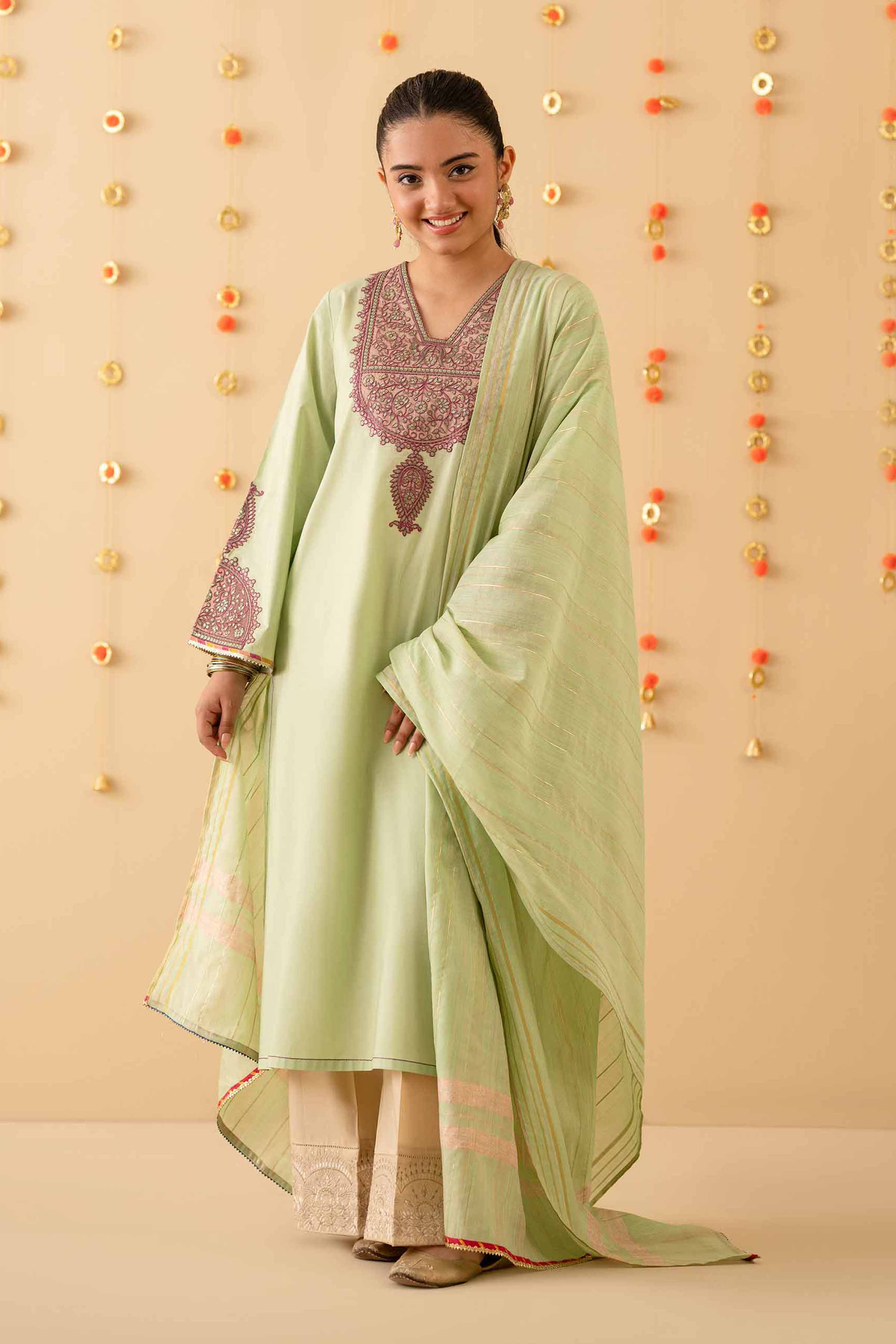 NishatUK - Green Embroidered Cambric 2-piece ready to wear Dress