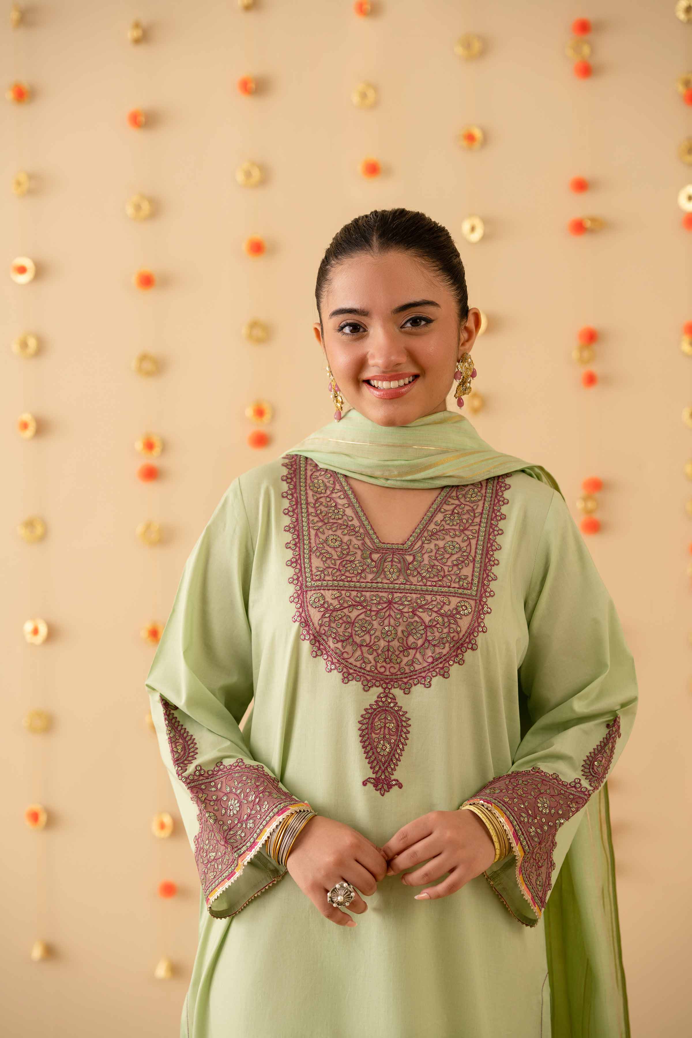 NishatUK - Green Embroidered Cambric 2-piece ready to wear Dress