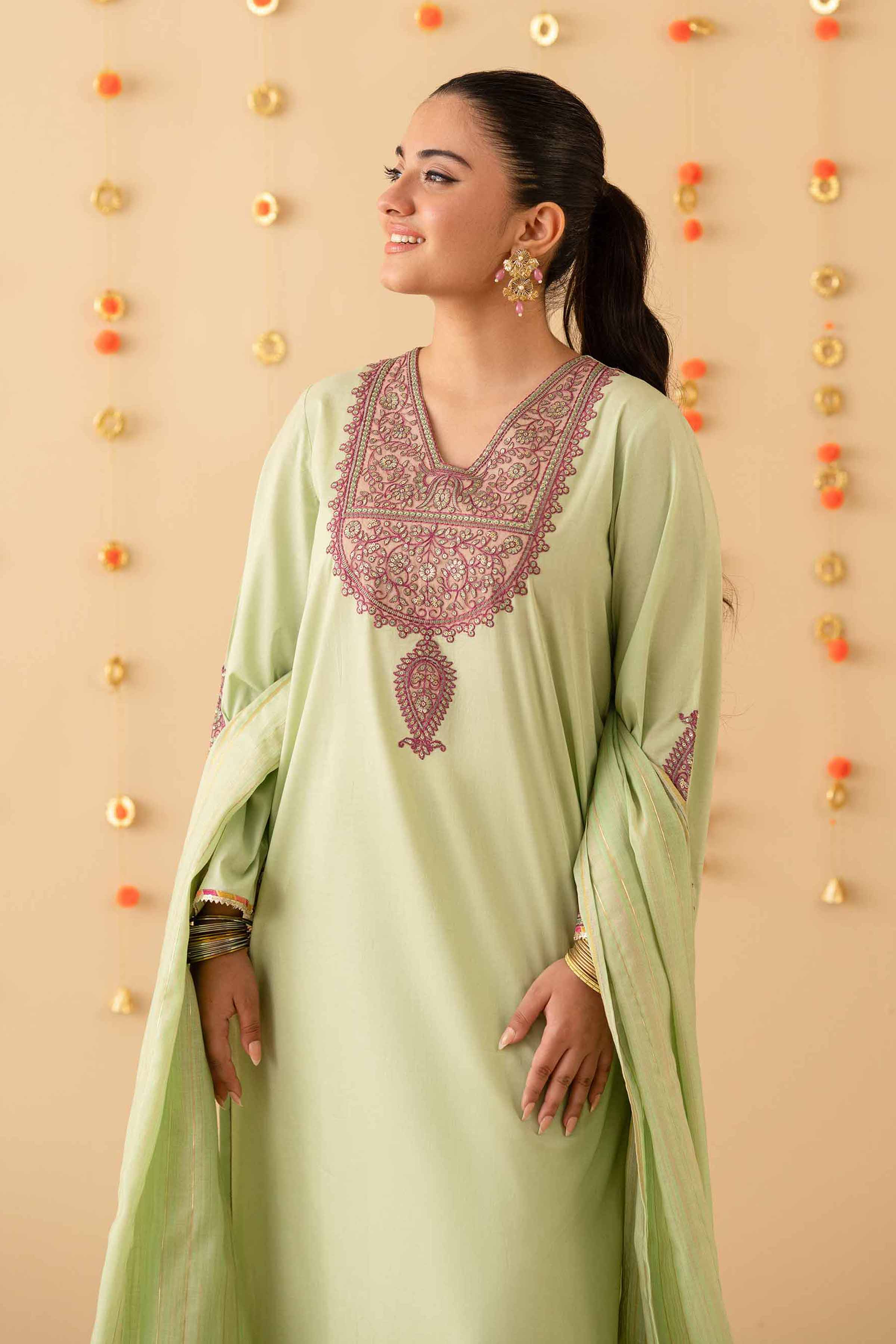 NishatUK - Green Embroidered Cambric 2-piece ready to wear Dress