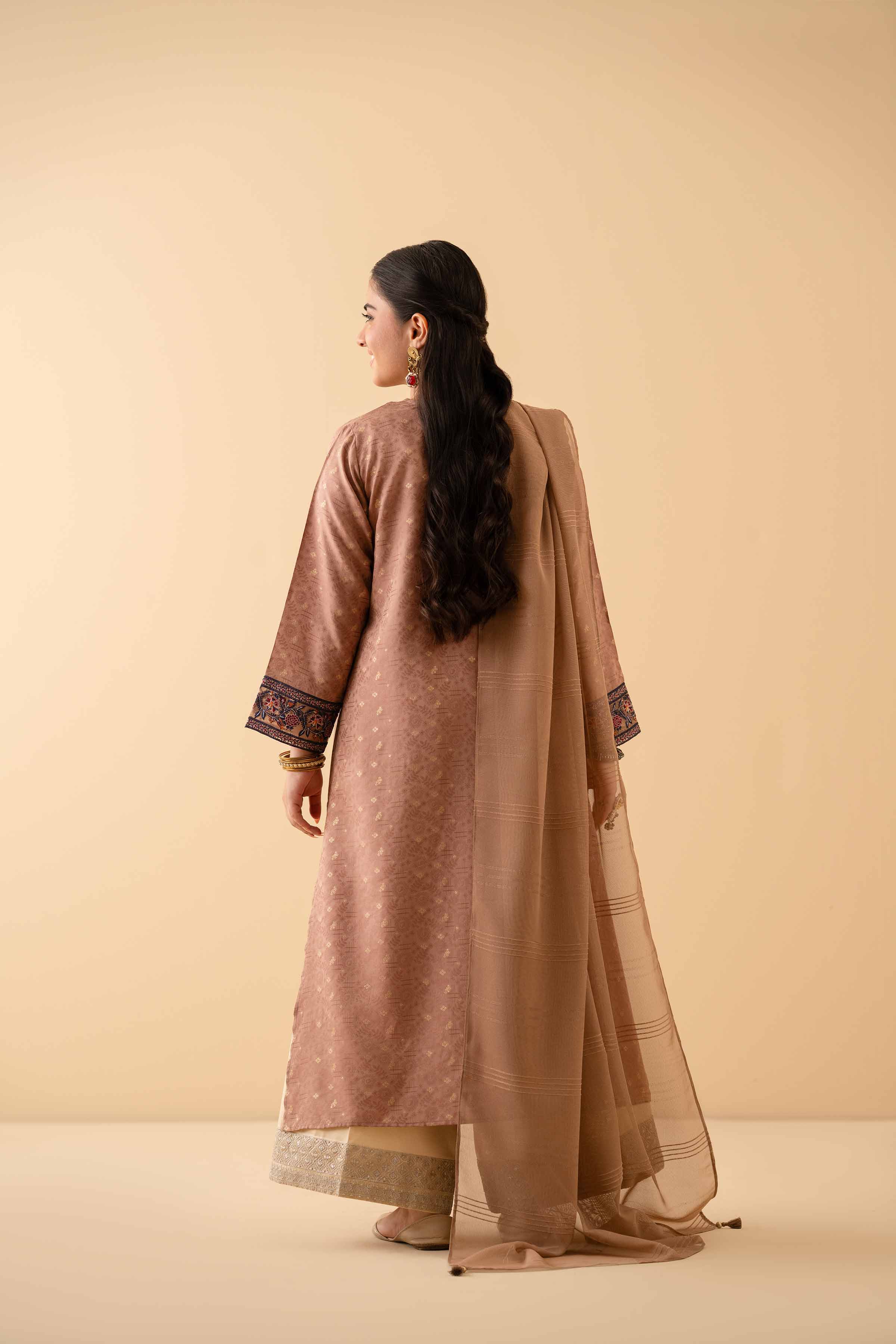 NishatUK - Brown Embroidered  Jacquard 2-piece ready to wear Dress