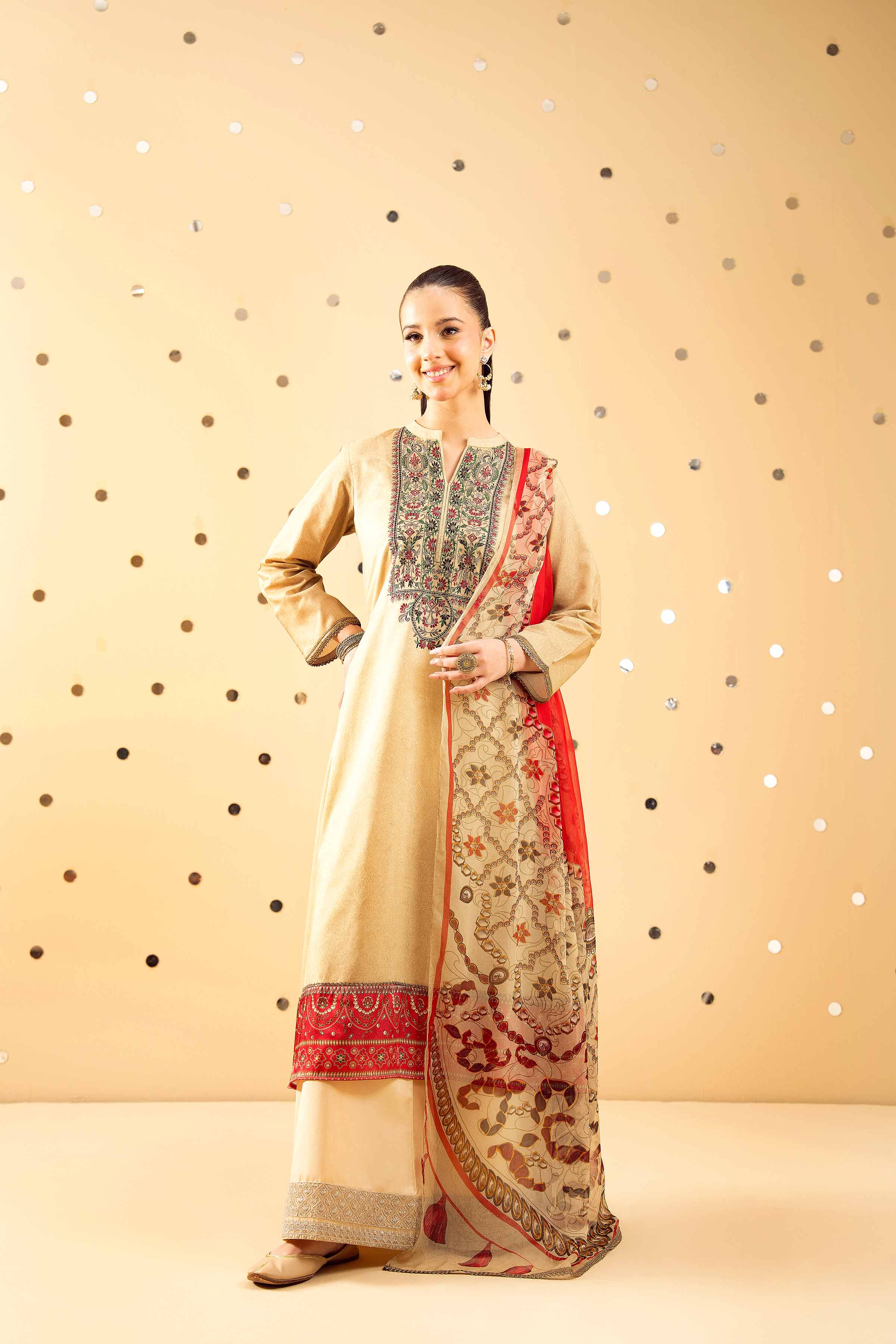 NishatUK - Beige Embroidered  Lawn 2-piece ready to wear Dress
