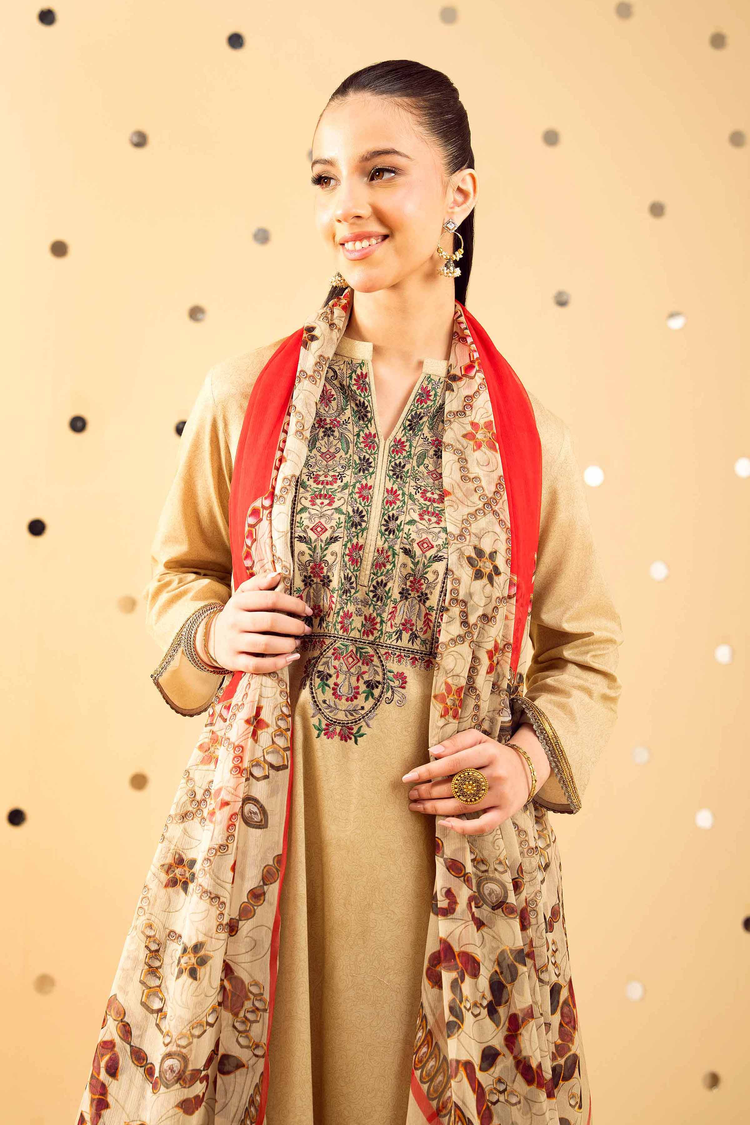 NishatUK - Beige Embroidered  Lawn 2-piece ready to wear Dress