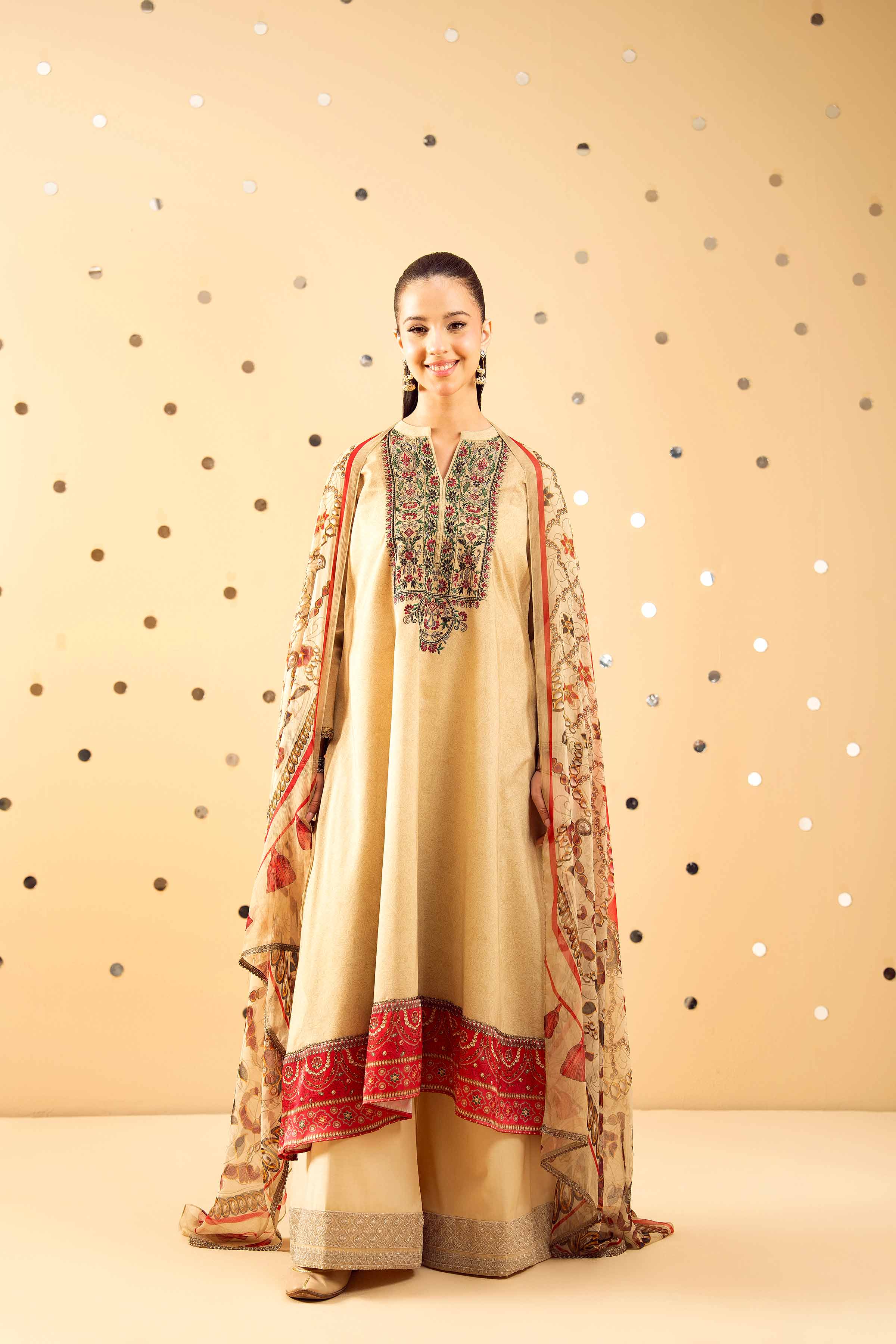 NishatUK - Beige Embroidered  Lawn 2-piece ready to wear Dress