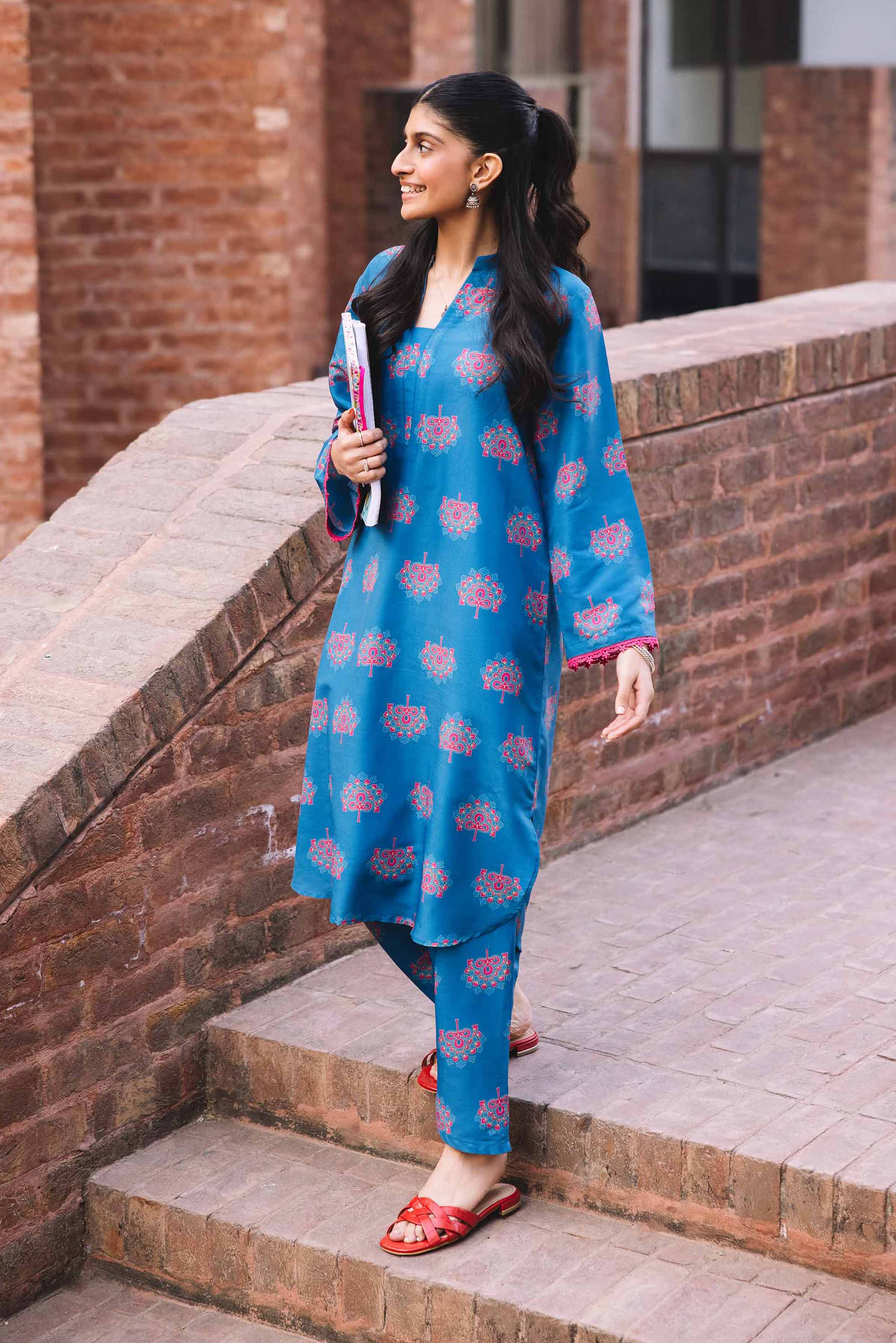 NishatUK - Blue Printed Crepe 2-piece ready to wear Dress
