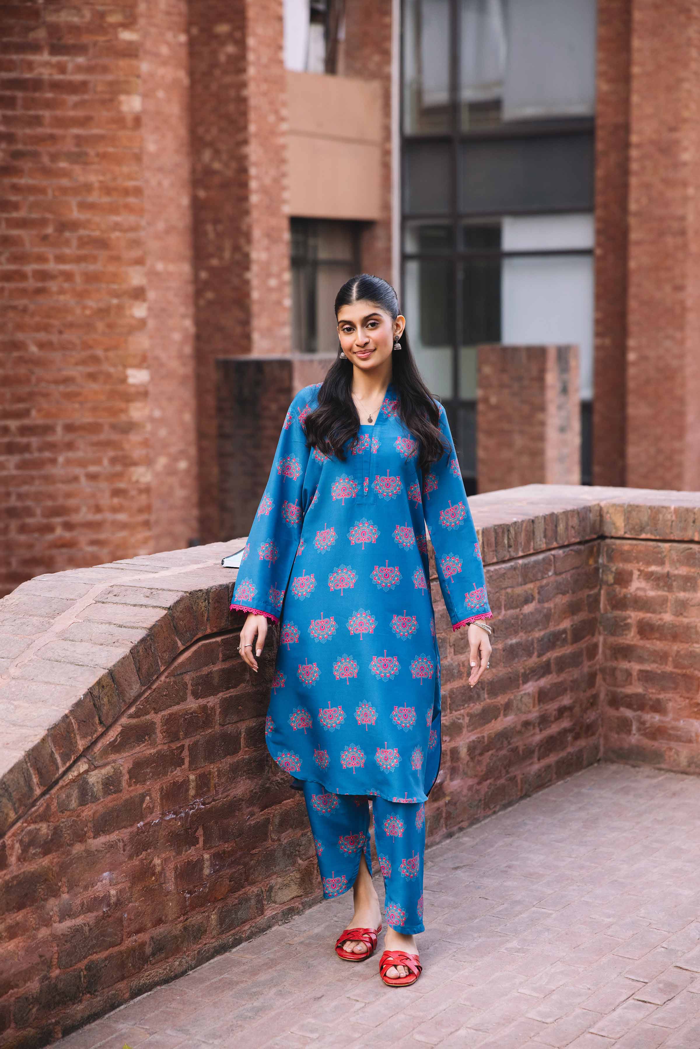 NishatUK - Blue Printed Crepe 2-piece ready to wear Dress