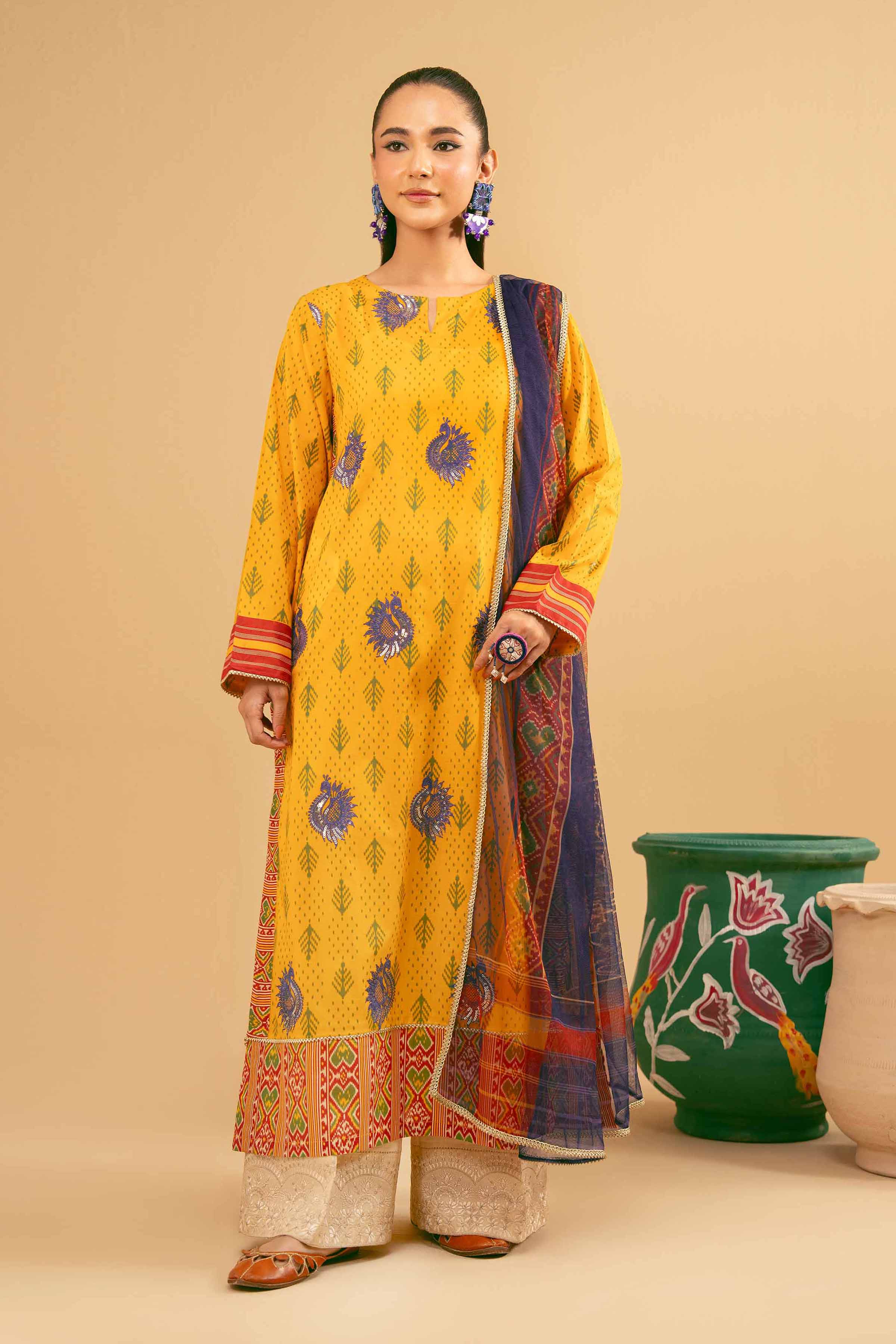 NishatUK - Mustard Embroidered Lawn 2-piece ready to wear Dress