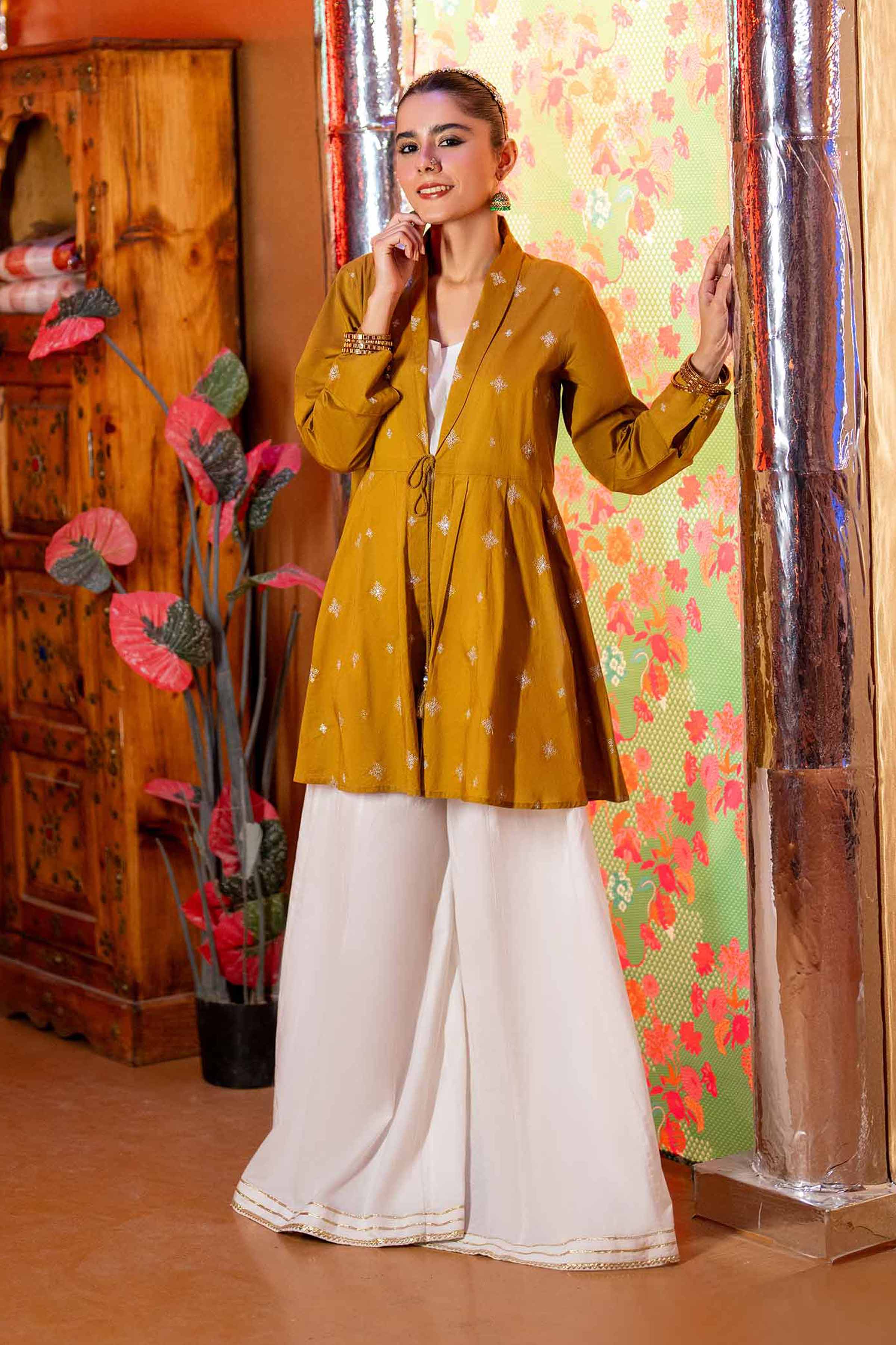 NishatUK - Gold Embroidered   Cambric 1-piece ready to wear Tunic