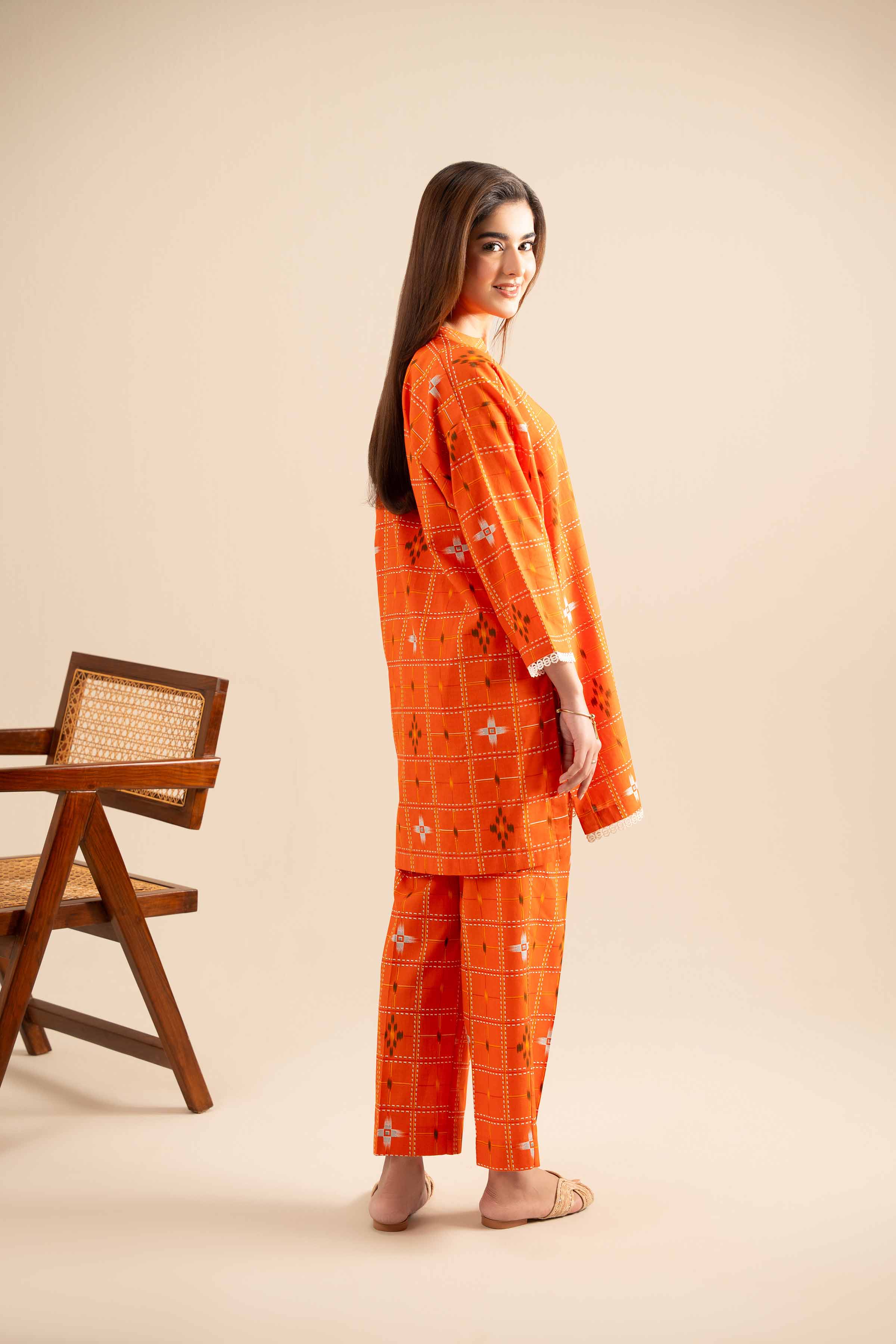 NishatUK - Orange Printed Cotton 2-piece ready to wear Dress