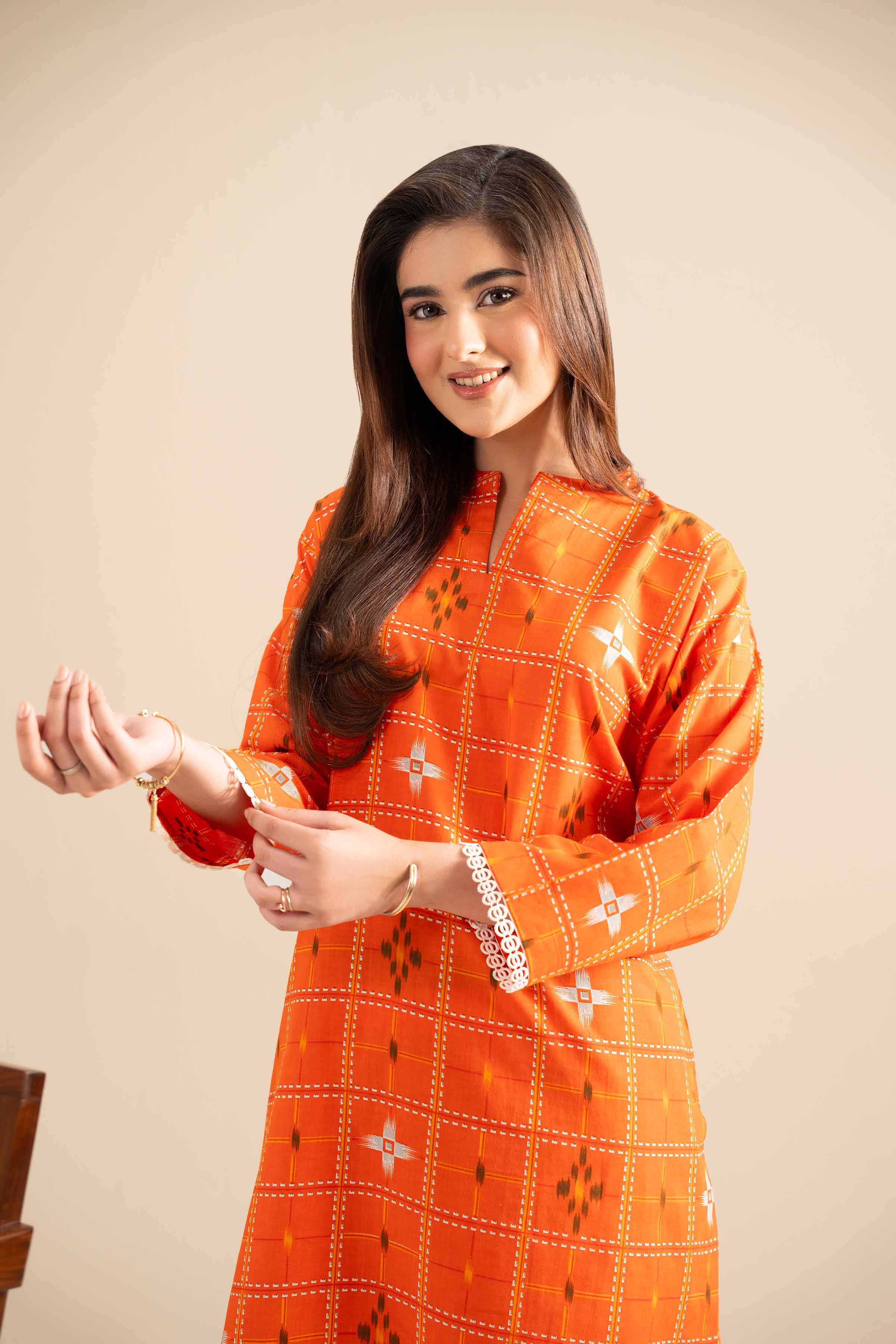 NishatUK - Orange Printed Cotton 2-piece ready to wear Dress