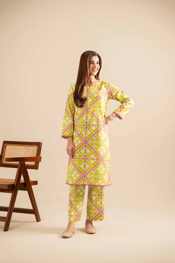 NishatUK - Green Printed Cotton 2-piece ready to wear Dress