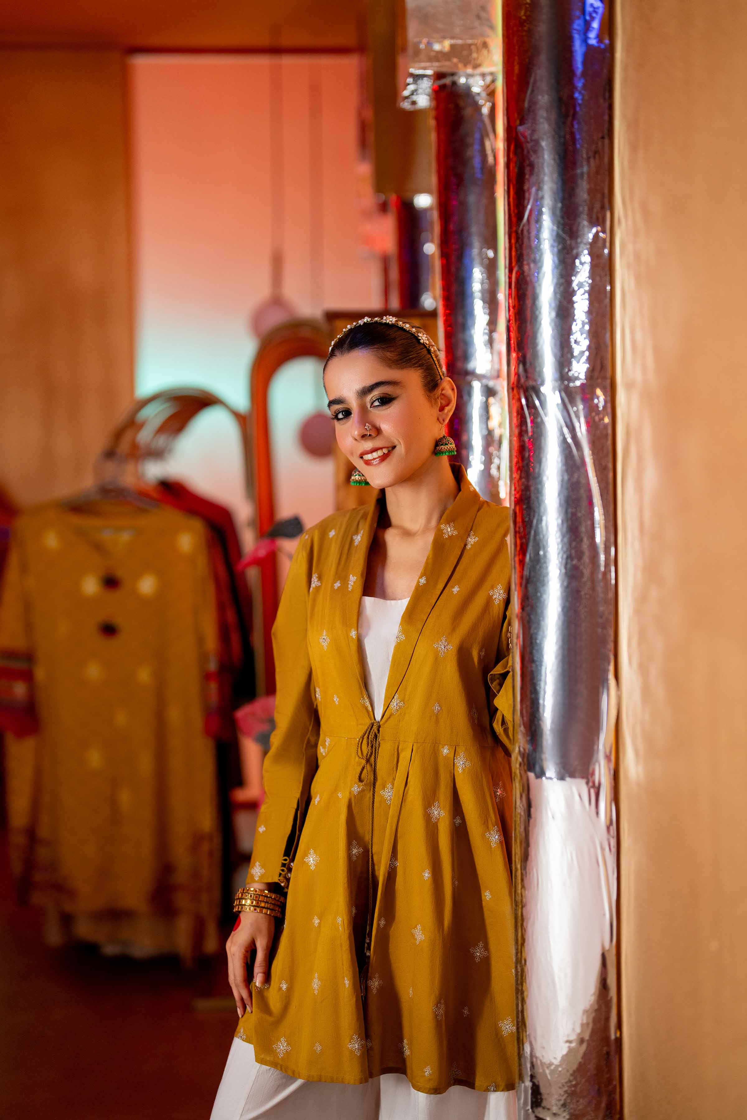 NishatUK - Gold Embroidered   Cambric 1-piece ready to wear Tunic