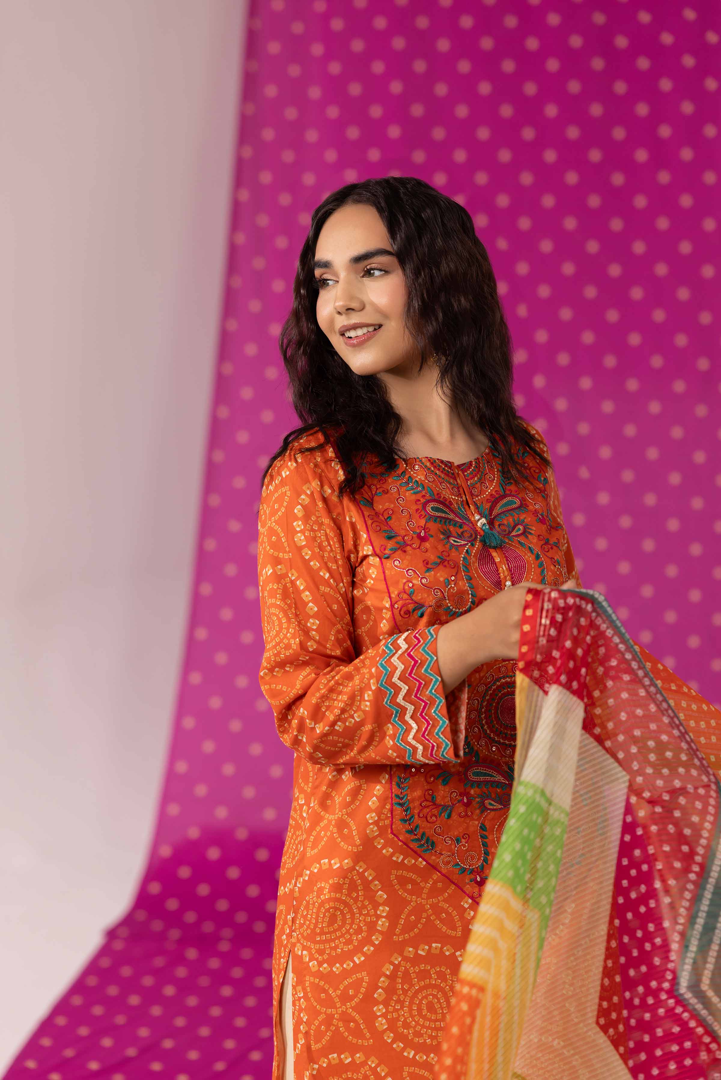 NishatUK - Orange Embroidered  Lawn 2-piece ready to wear Dress
