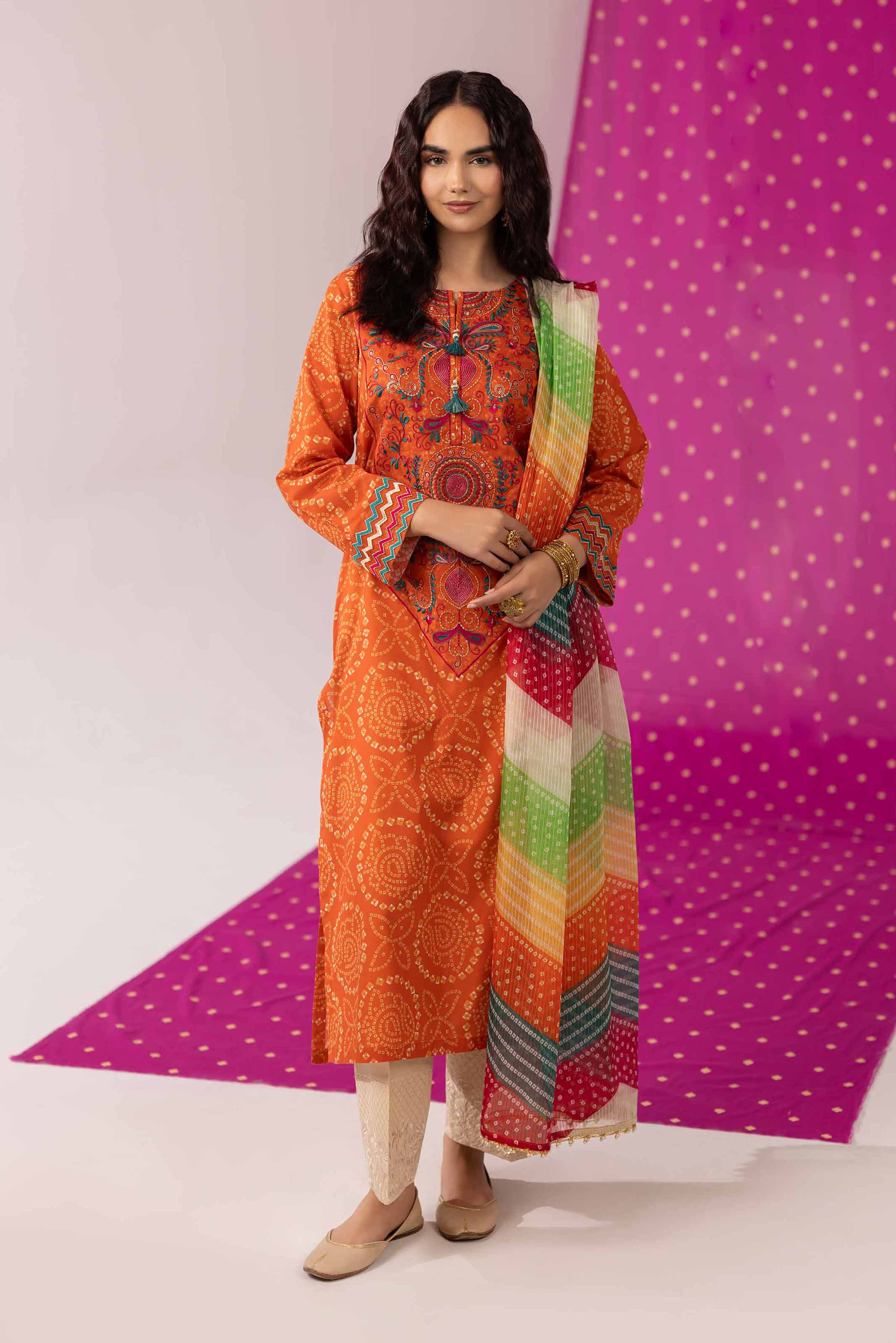 NishatUK - Orange Embroidered  Lawn 2-piece ready to wear Dress