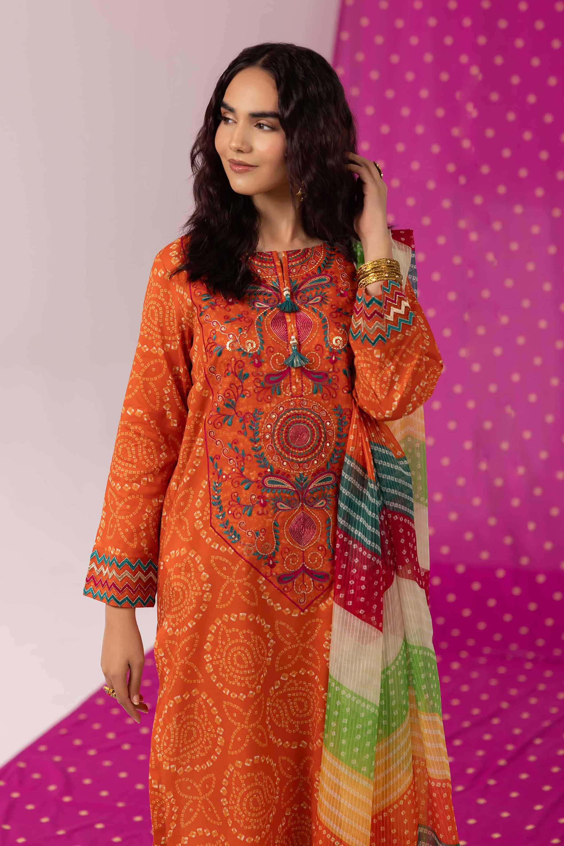NishatUK - Orange Embroidered  Lawn 2-piece ready to wear Dress