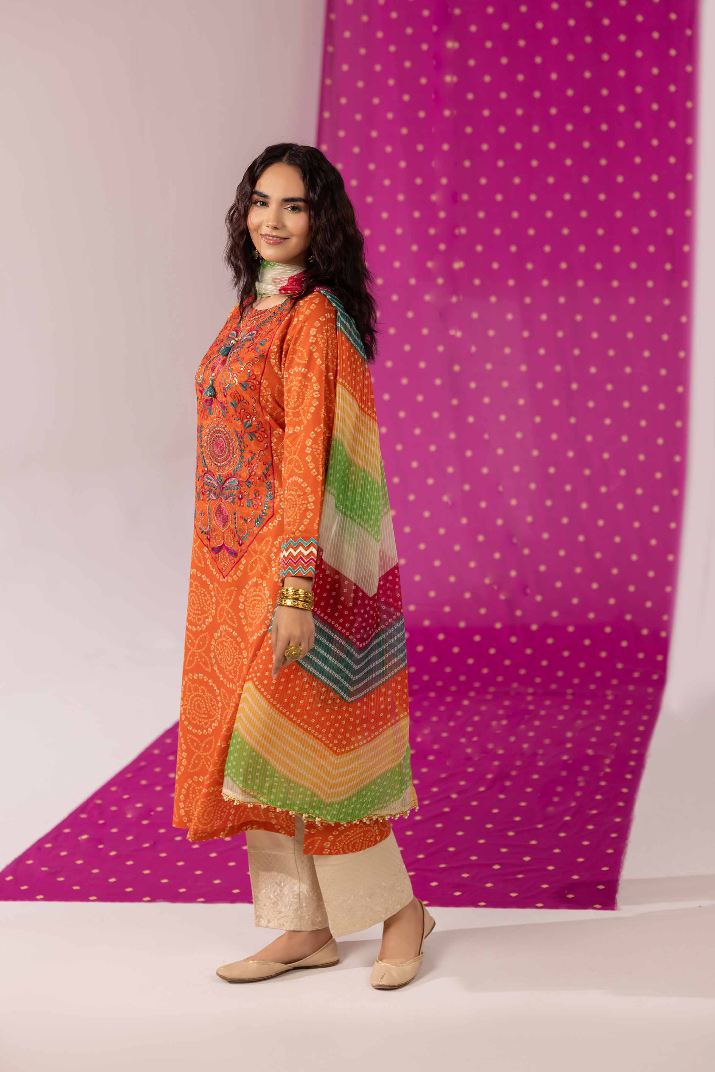 NishatUK - Orange Embroidered  Lawn 2-piece ready to wear Dress