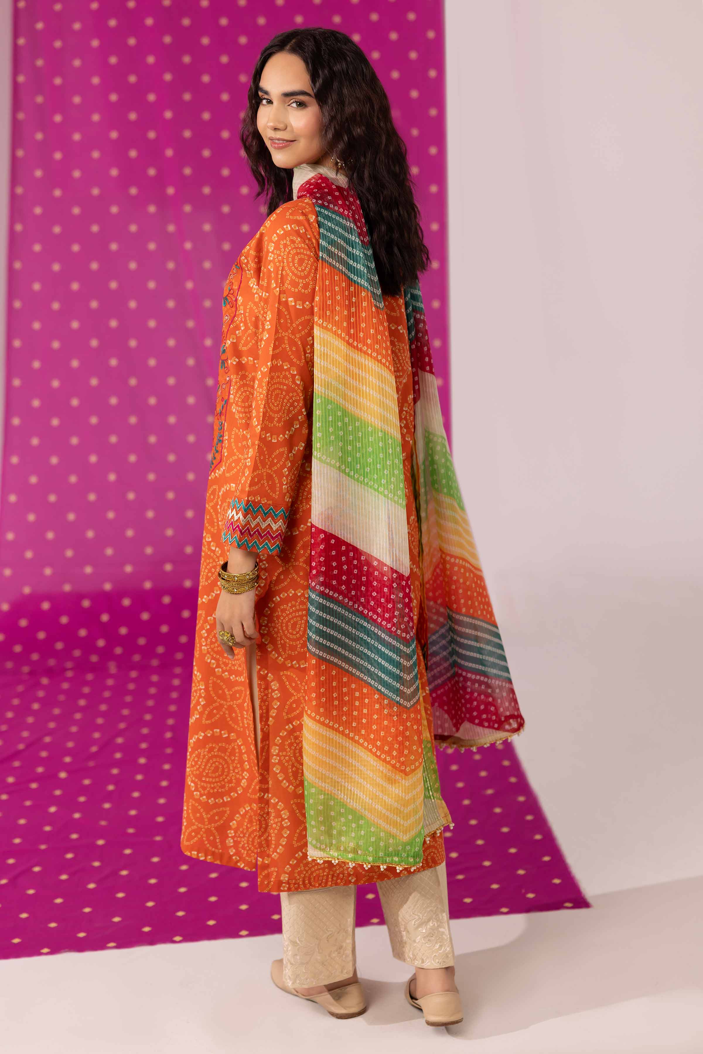 NishatUK - Orange Embroidered  Lawn 2-piece ready to wear Dress
