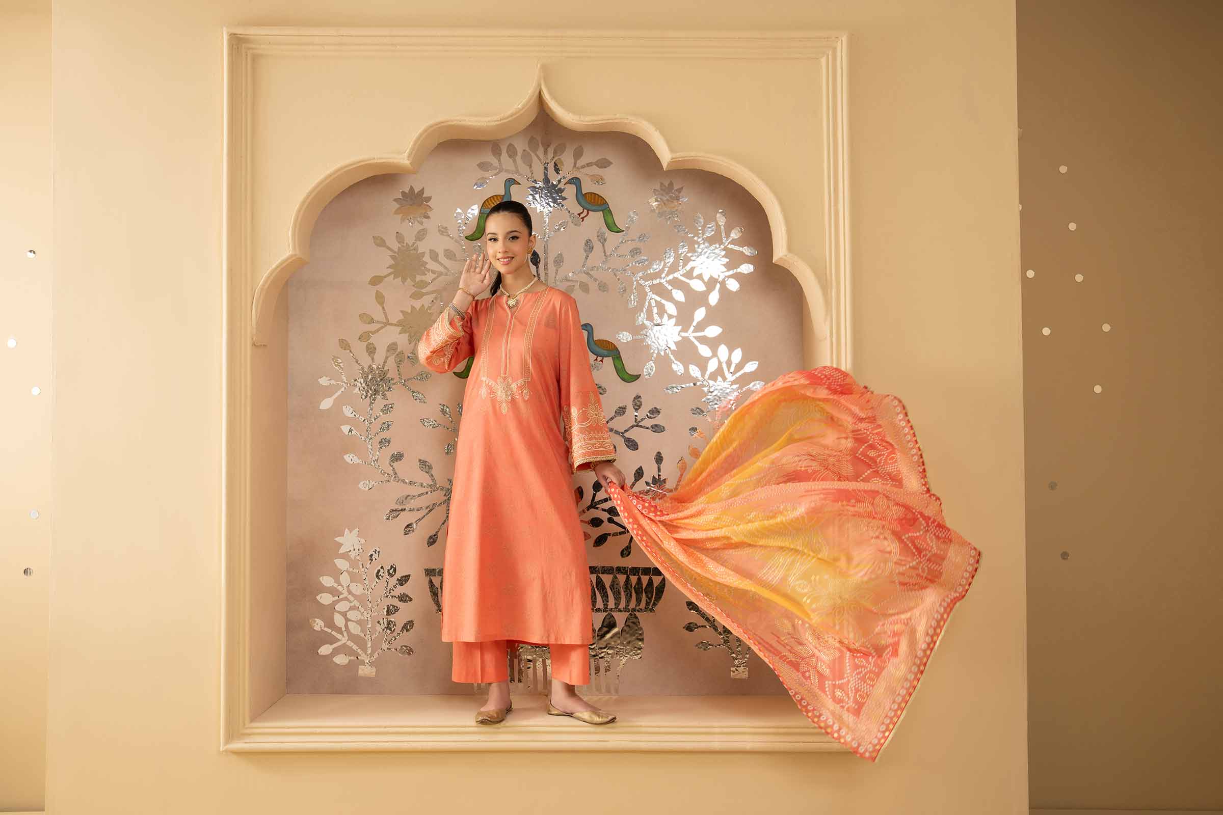NishatUK - Peach Embroidered  Lawn 3-piece ready to wear Suit
