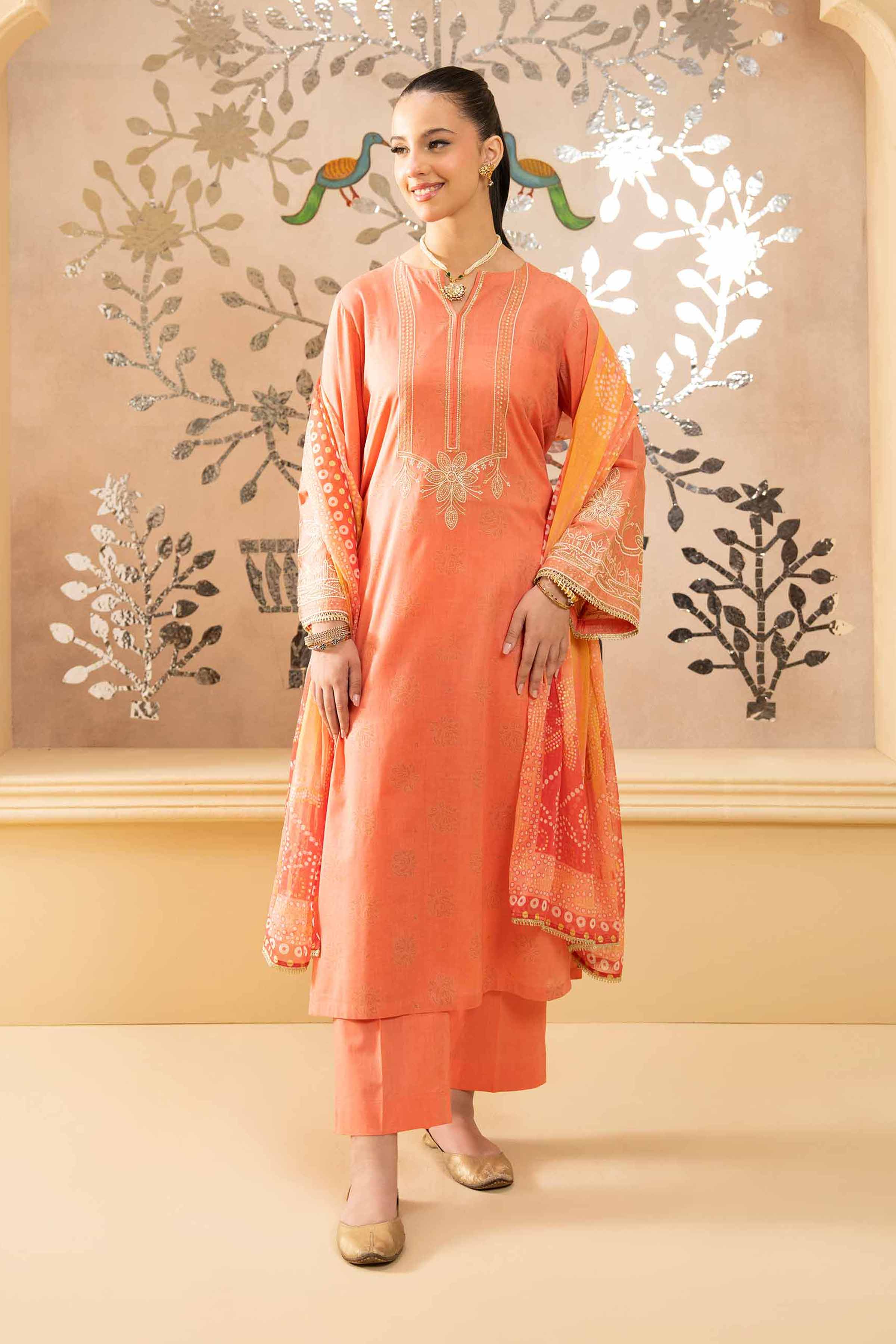 NishatUK - Peach Embroidered  Lawn 3-piece ready to wear Suit