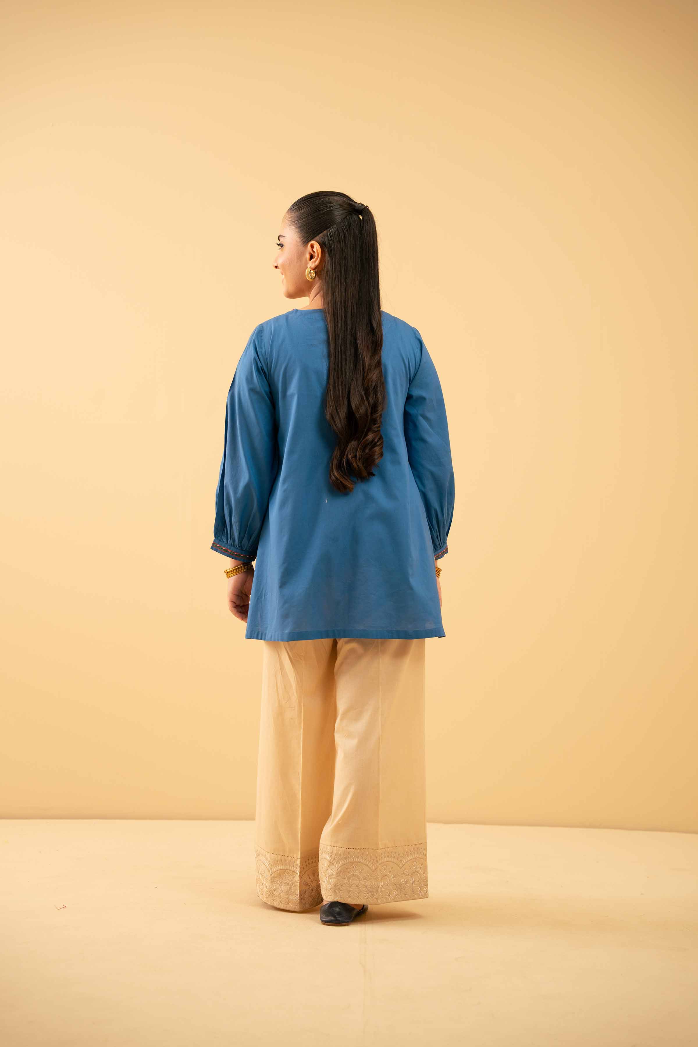NishatUK - Blue Embroidered   Cambric 1-piece ready to wear Tunic