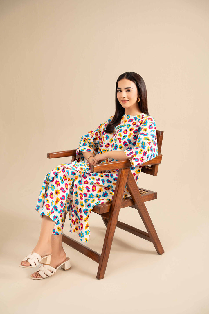 NishatUK - Beige Printed Cotton 2-piece ready to wear Dress