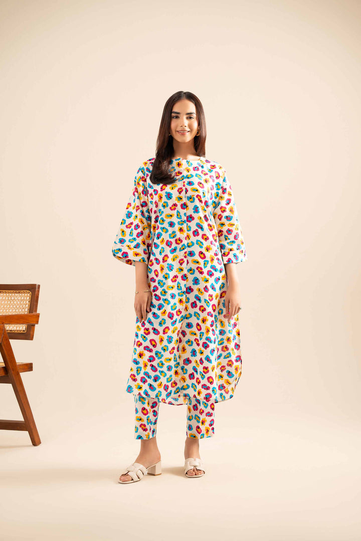 NishatUK - Beige Printed Cotton 2-piece ready to wear Dress