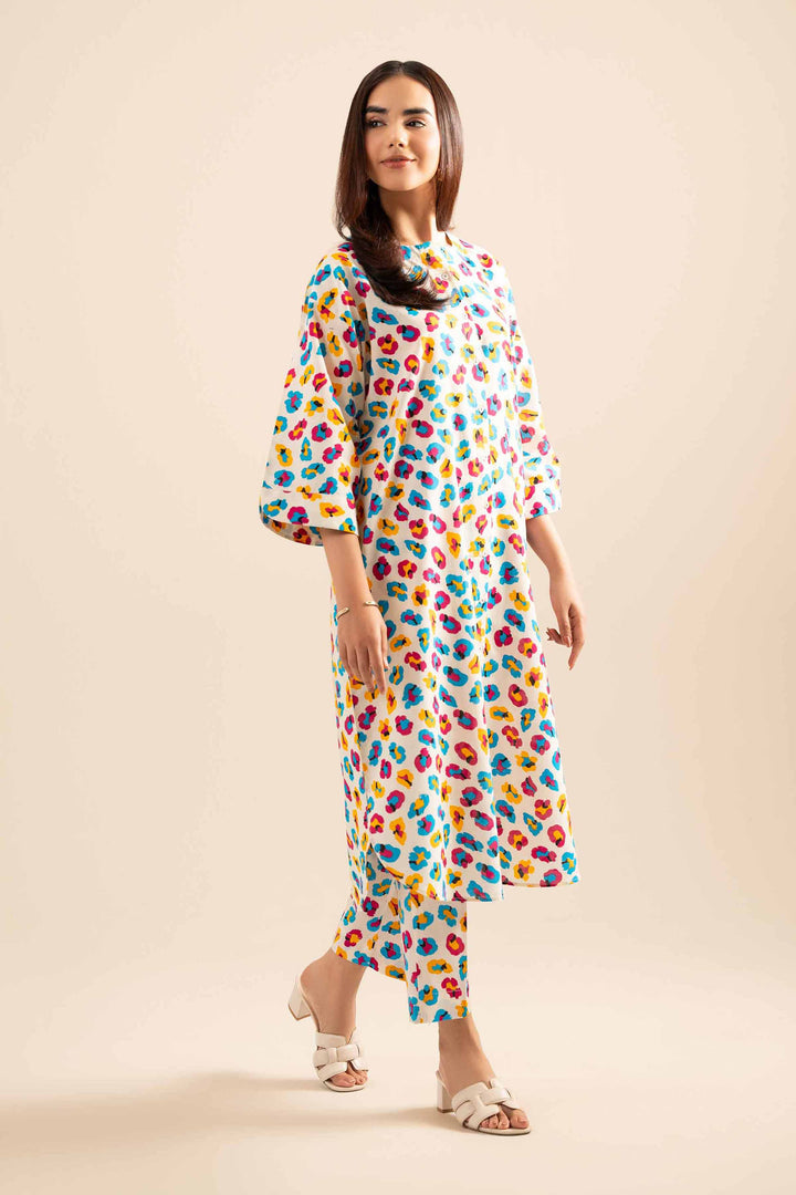 NishatUK - Beige Printed Cotton 2-piece ready to wear Dress