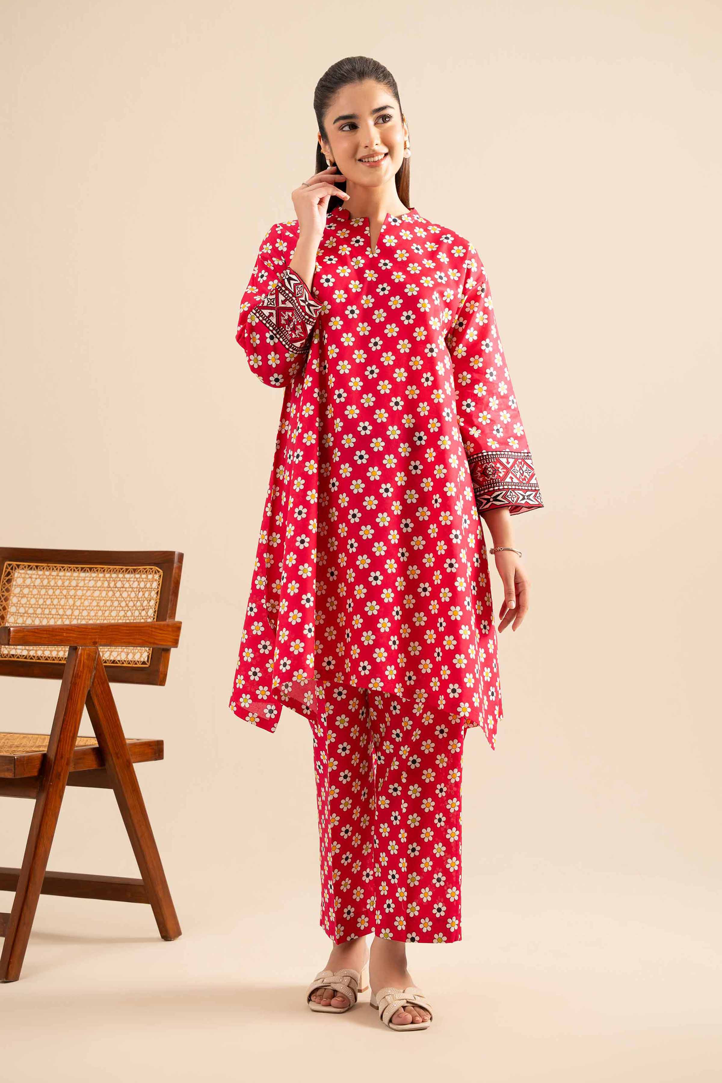 NishatUK - Pink Embroidered  Cotton 2-piece ready to wear Dress