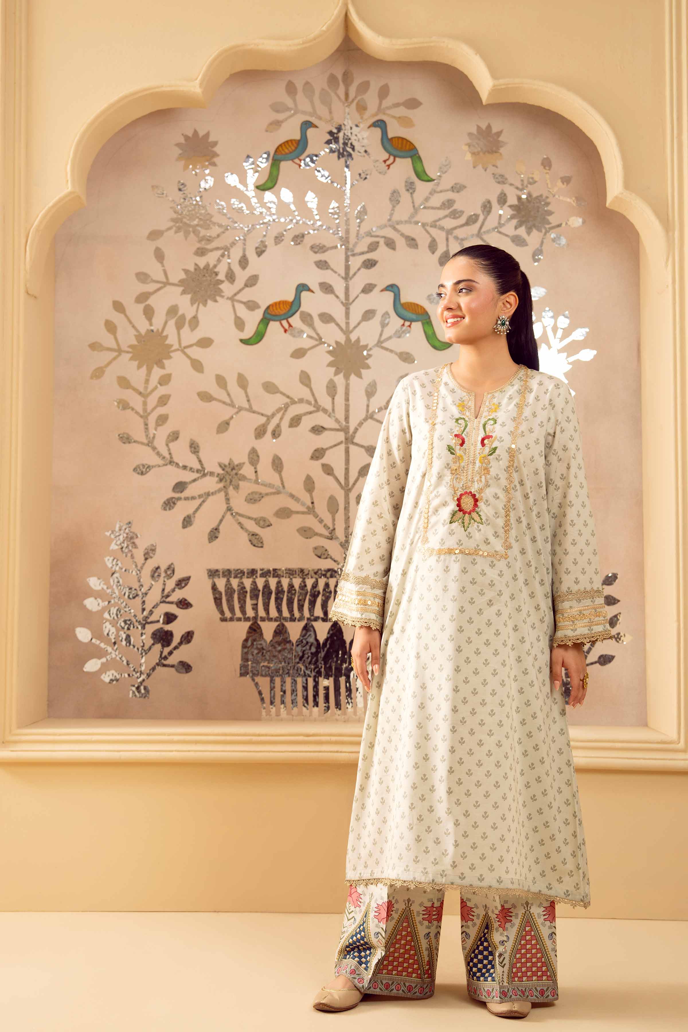 NishatUK - French Grey Embroidered Lawn 2-piece ready to wear Dress