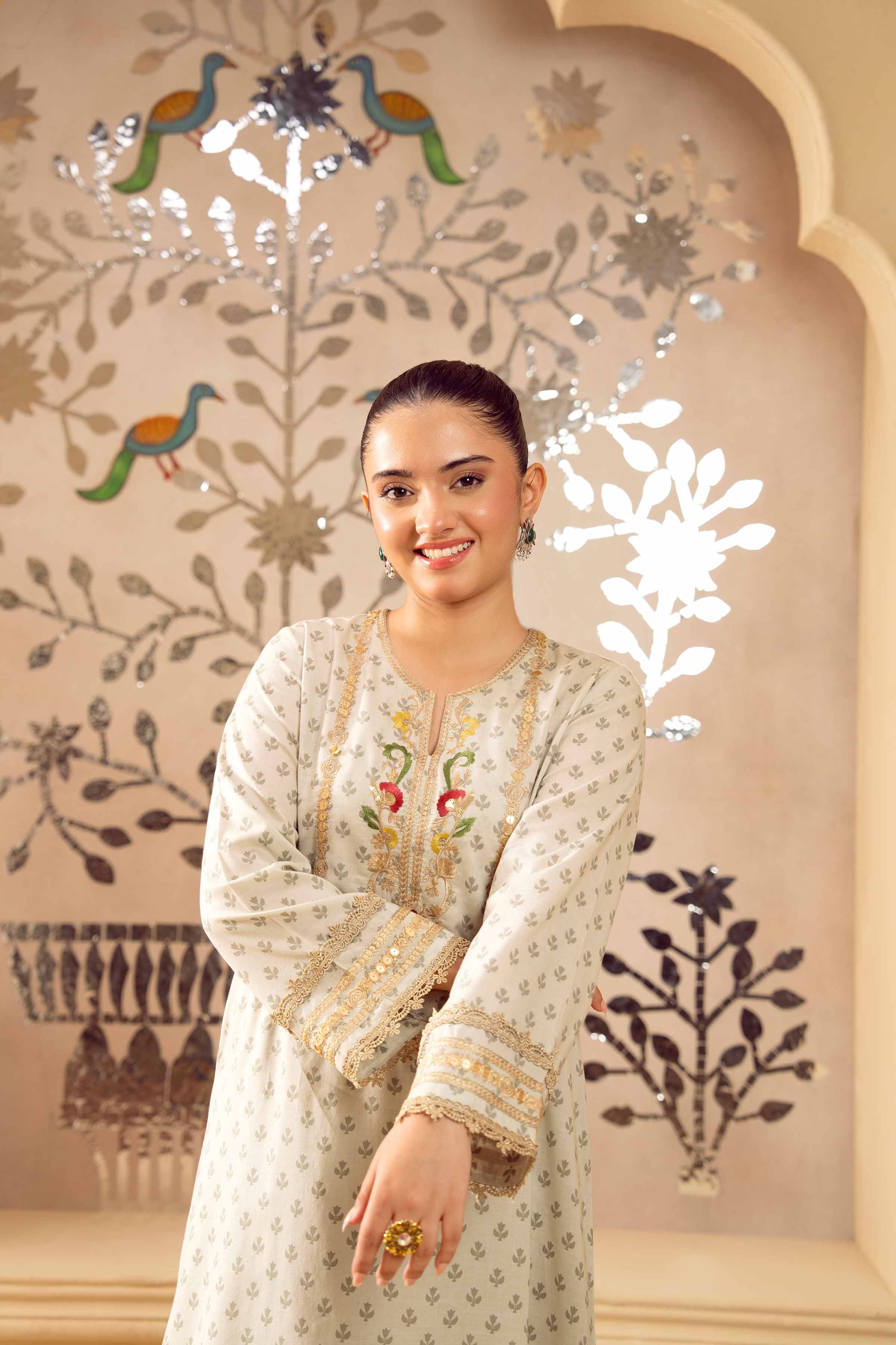 NishatUK - French Grey Embroidered Lawn 2-piece ready to wear Dress