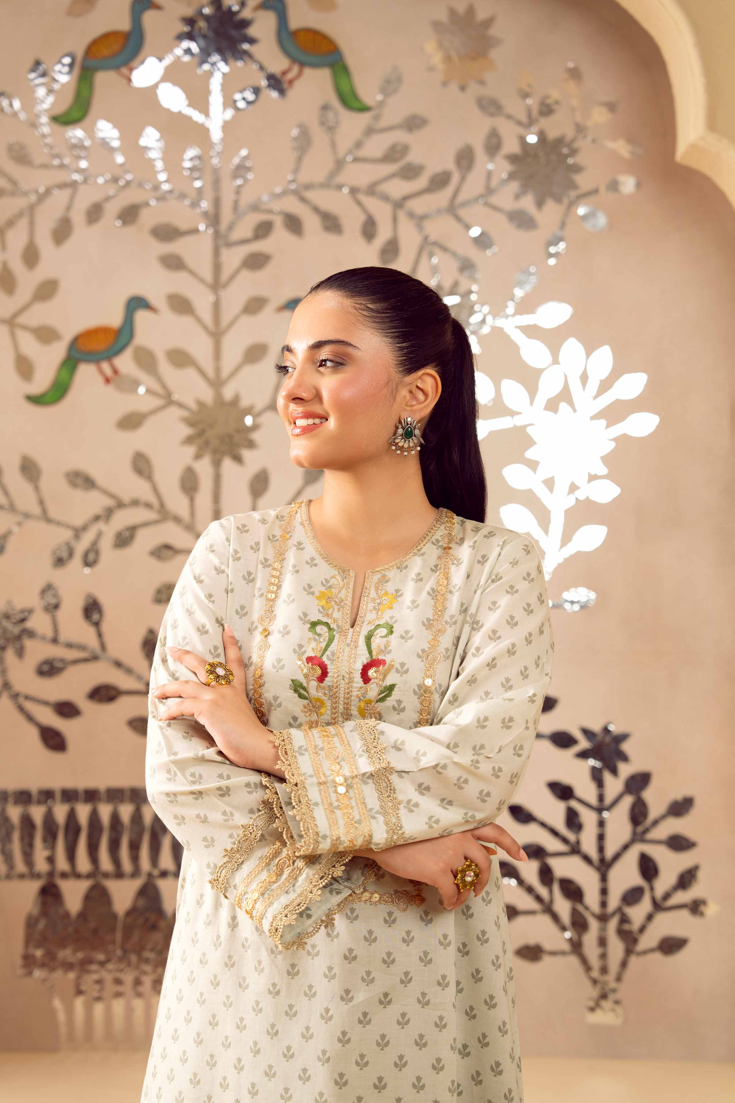 NishatUK - French Grey Embroidered Lawn 2-piece ready to wear Dress