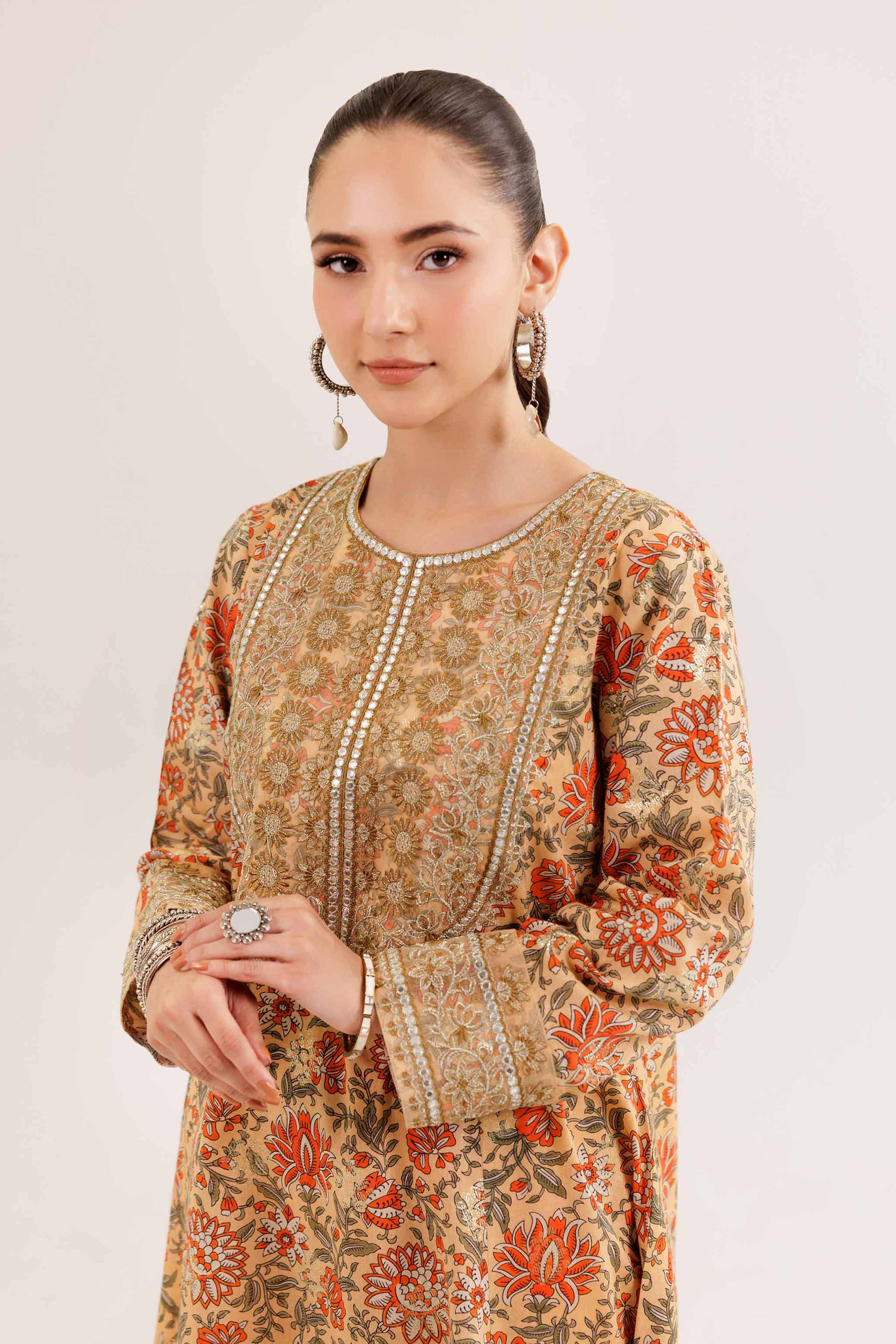 NishatUK - Orange Embroidered  Jacquard 2-piece ready to wear Dress