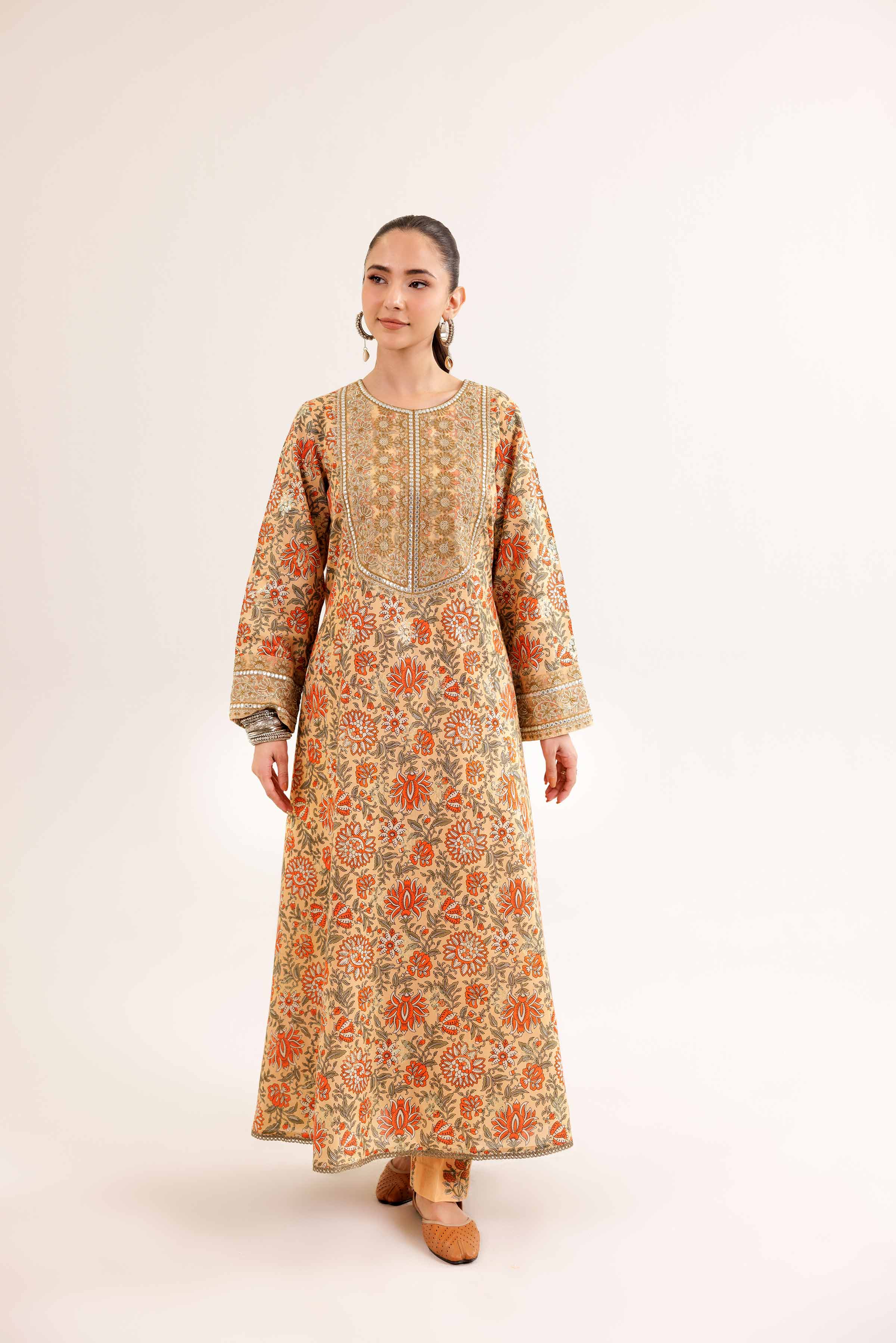 NishatUK - Orange Embroidered  Jacquard 2-piece ready to wear Dress