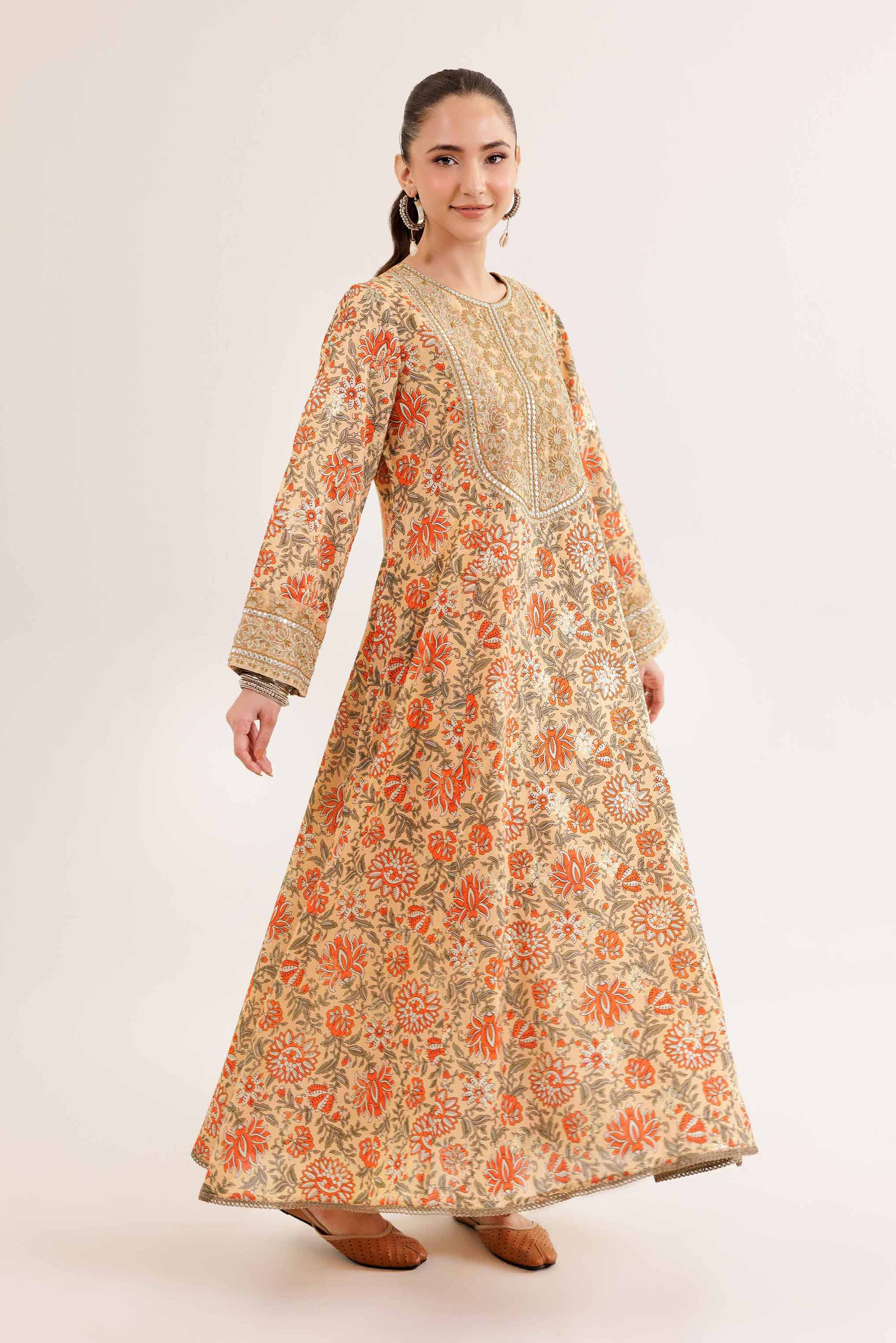 NishatUK - Orange Embroidered  Jacquard 2-piece ready to wear Dress
