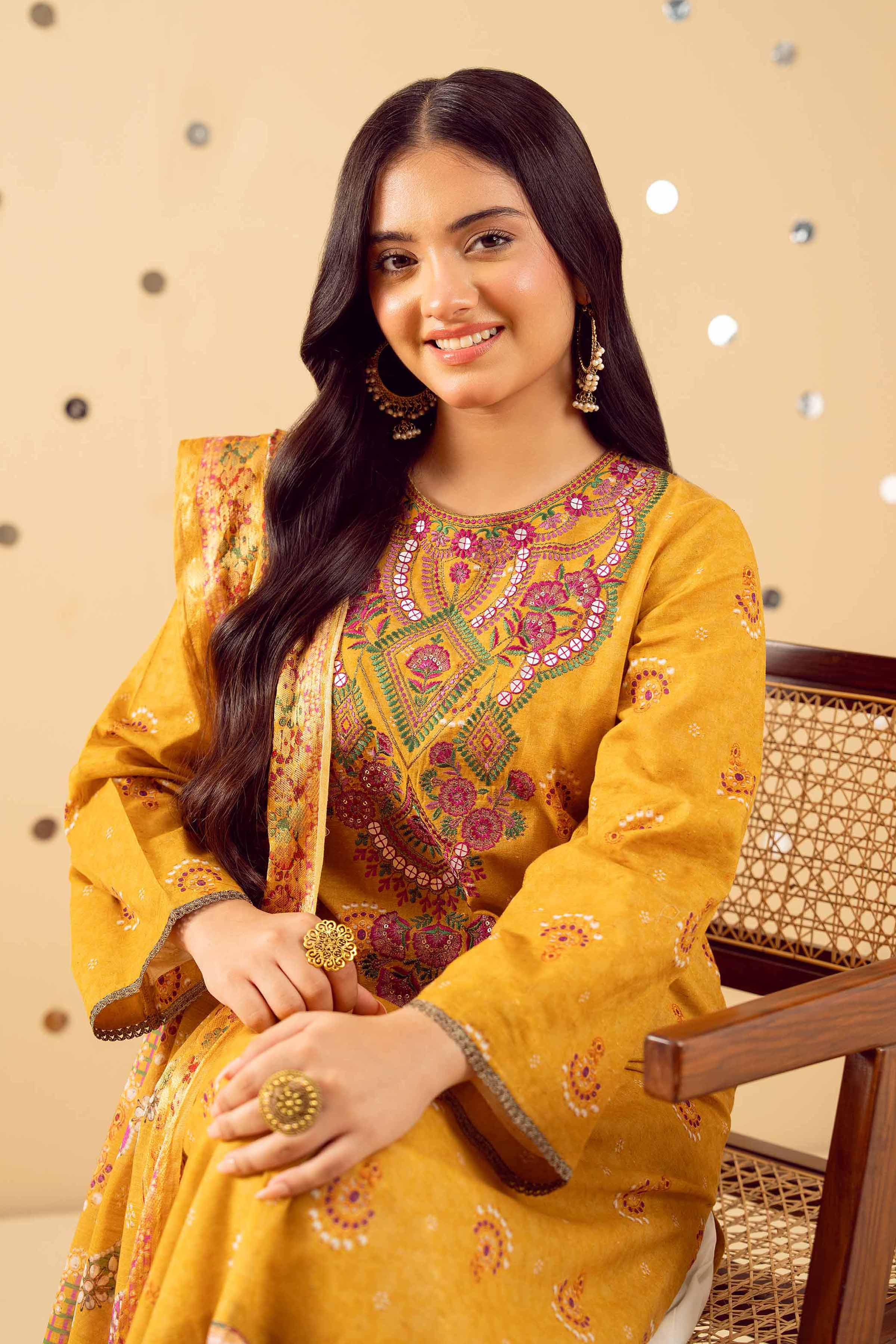 Buy Mustard Embroidered Jacquard 2-piece ready to wear Dress