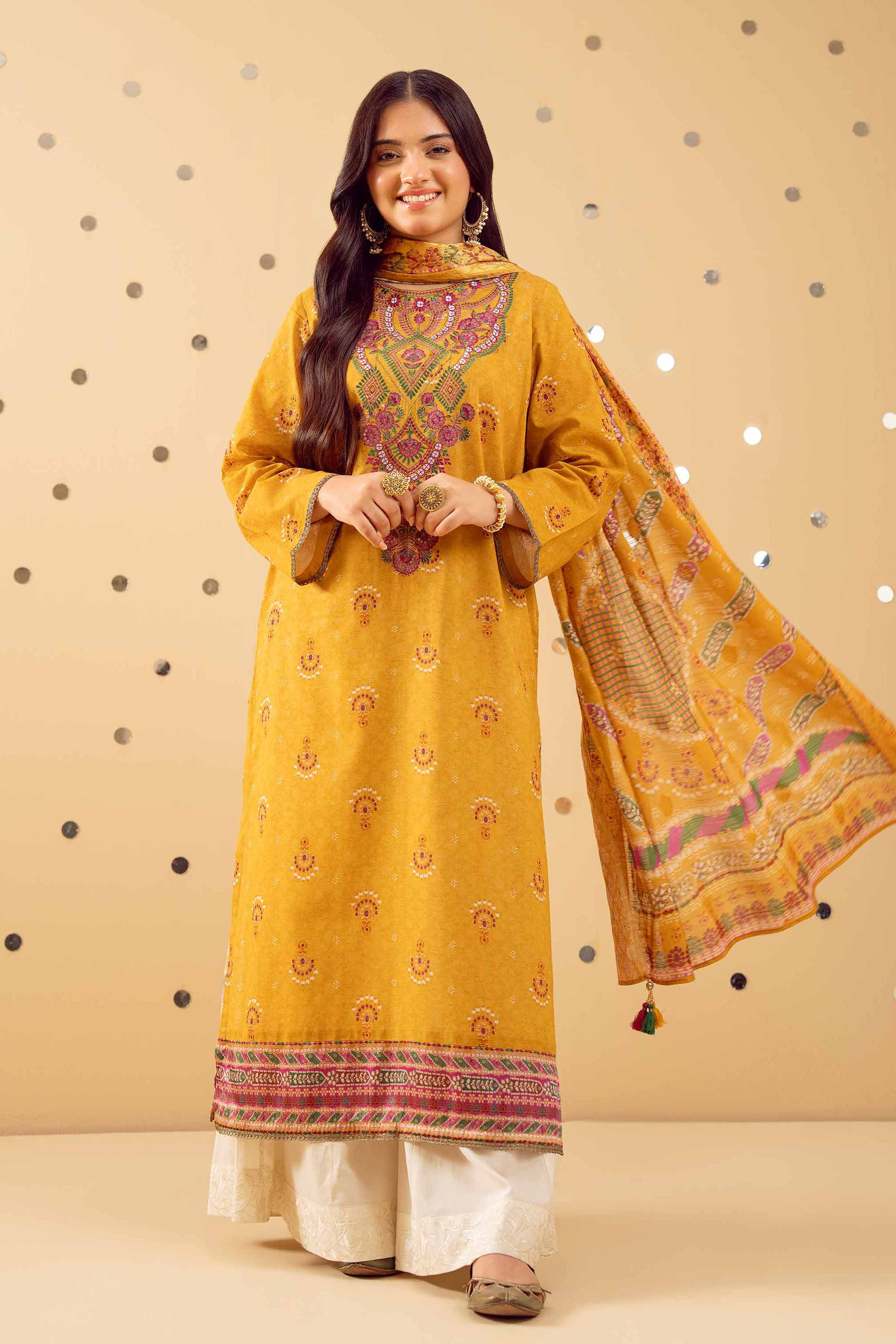 NishatUK - Mustard Embroidered  Jacquard 2-piece ready to wear Dress