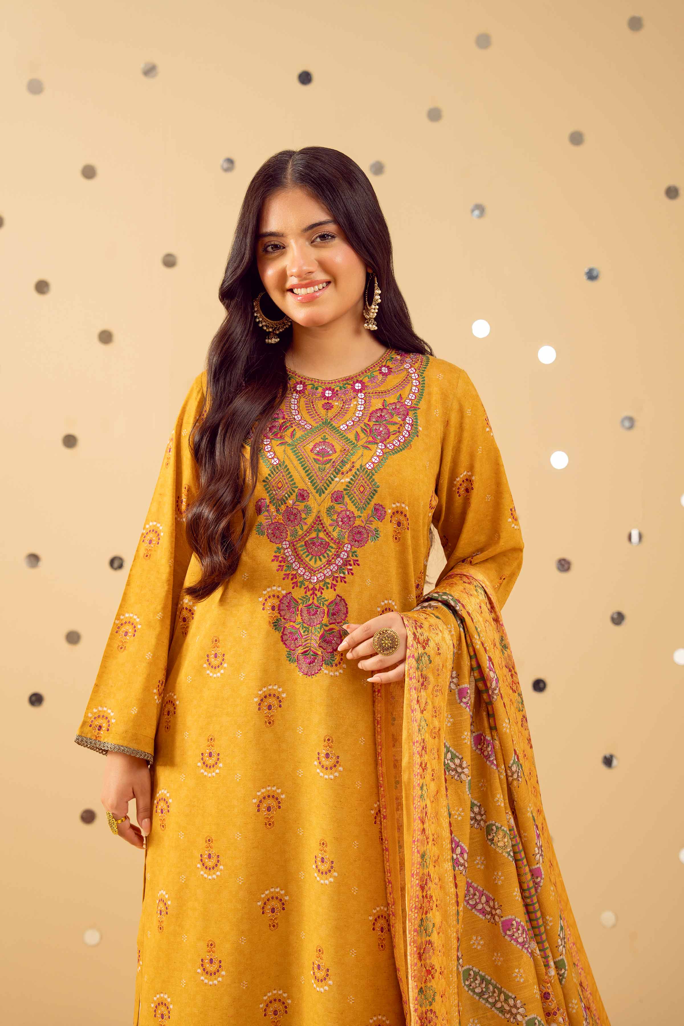 NishatUK - Mustard Embroidered  Jacquard 2-piece ready to wear Dress