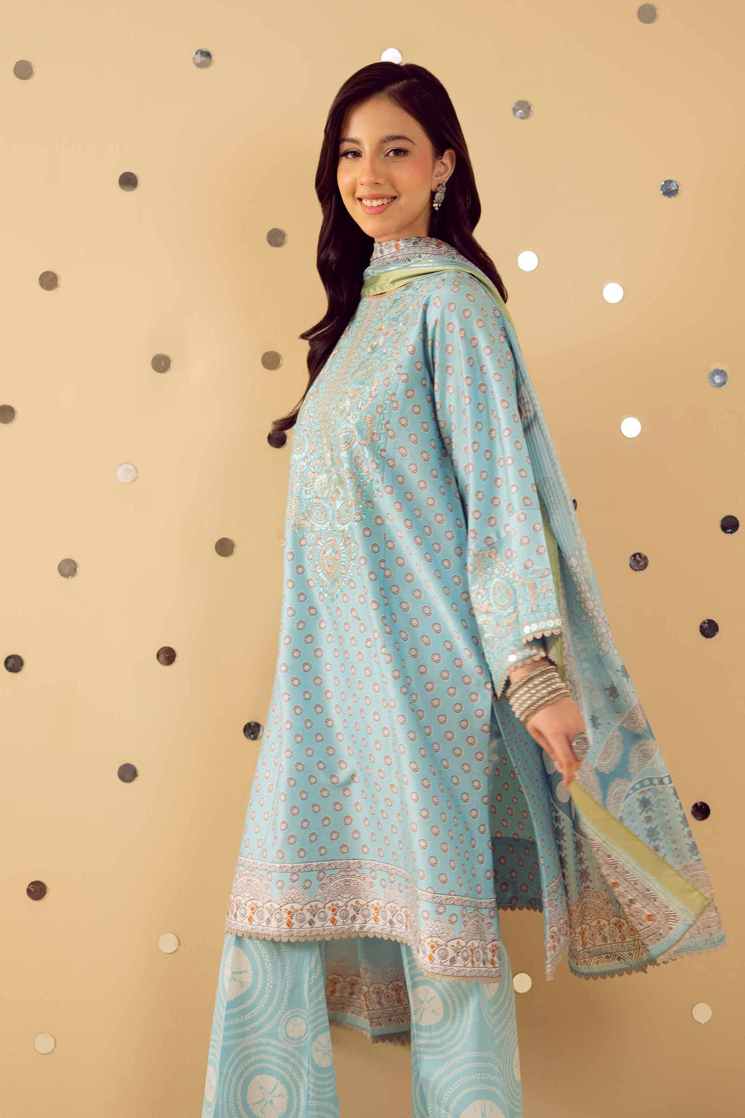 NishatUK - Blue Embroidered   Satin 3-piece ready to wear Suit
