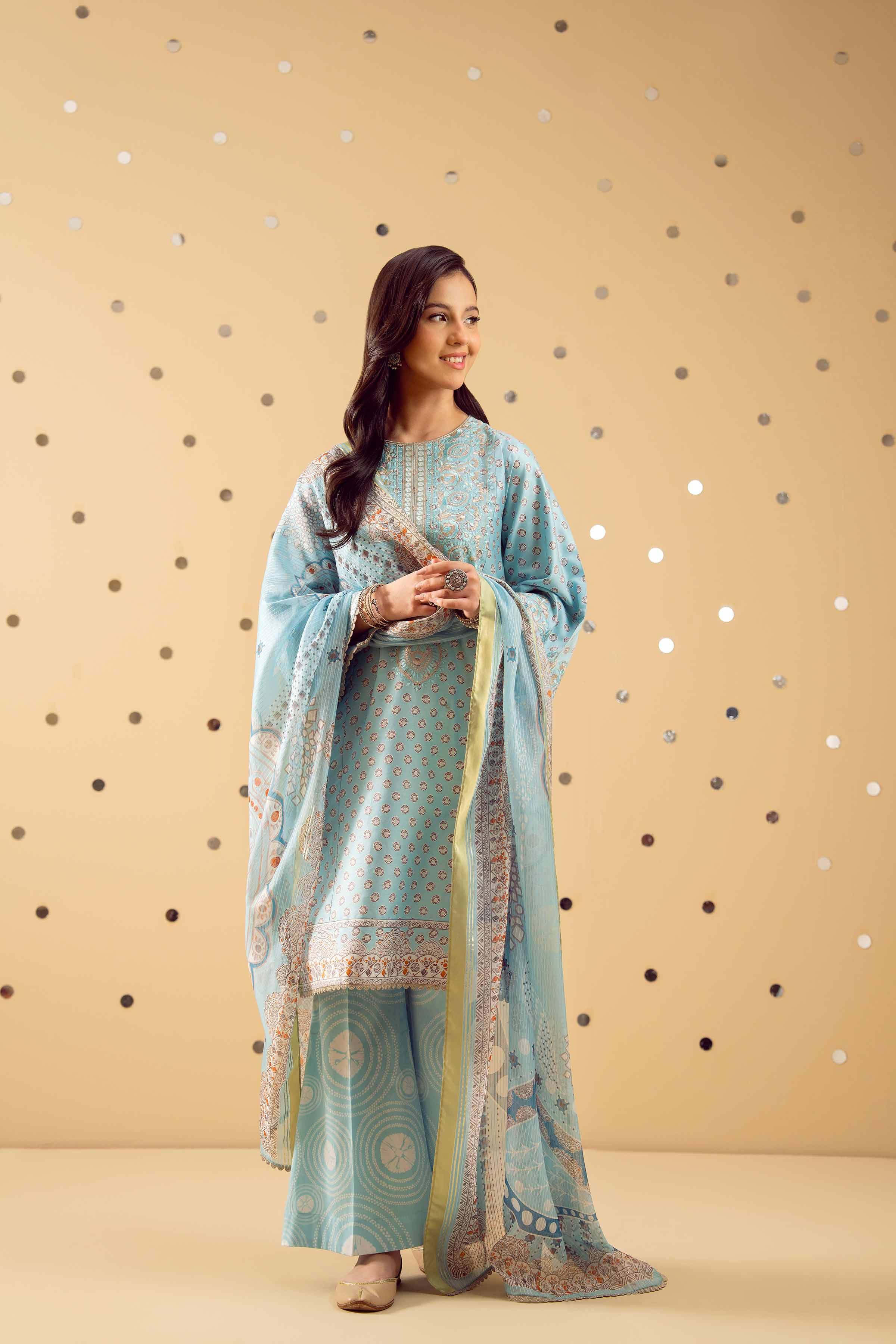 NishatUK - Blue Embroidered   Satin 3-piece ready to wear Suit