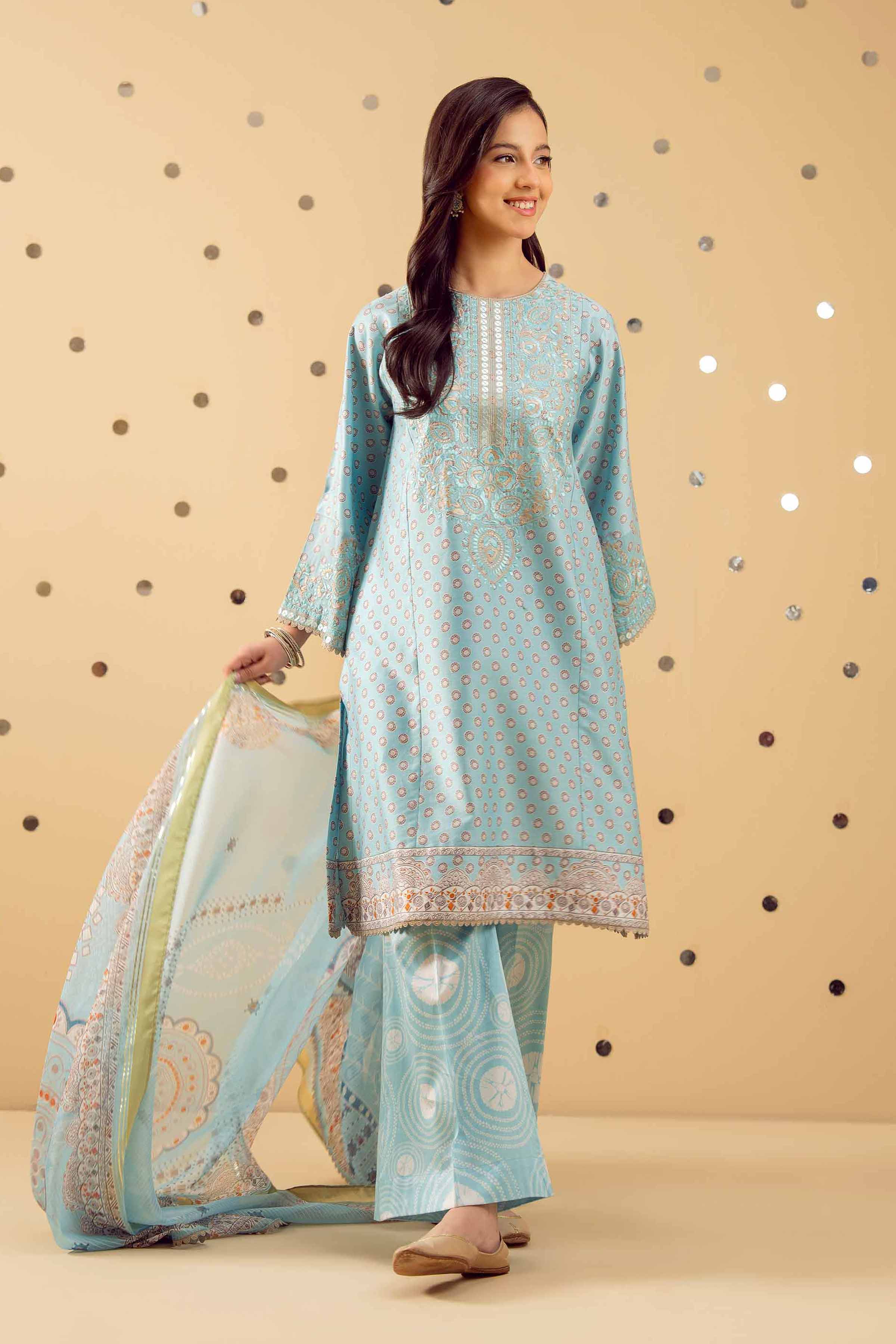 NishatUK - Blue Embroidered   Satin 3-piece ready to wear Suit