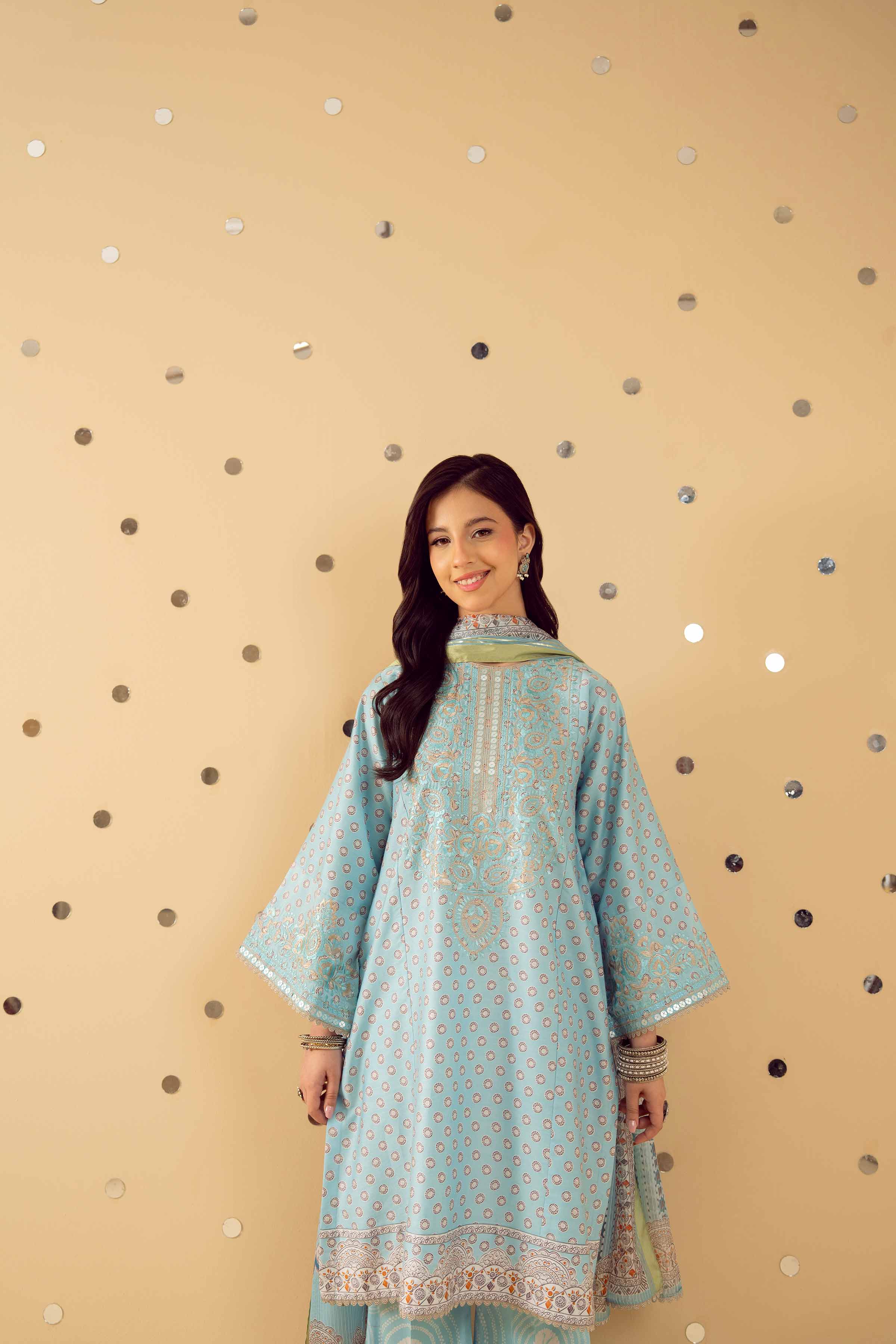 NishatUK - Blue Embroidered   Satin 3-piece ready to wear Suit