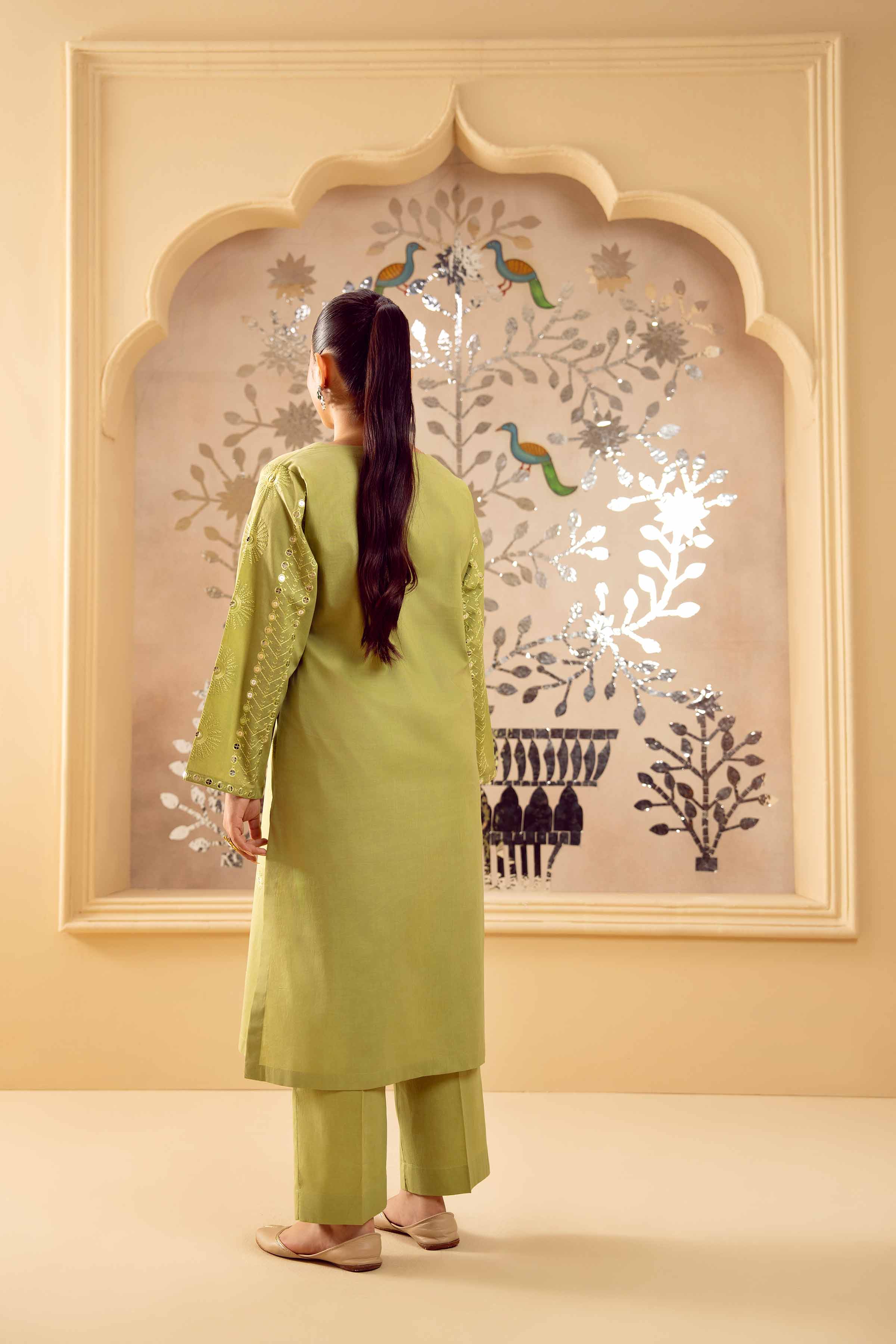 NishatUK - Green Embroidered   Cambric 2-piece ready to wear Dress