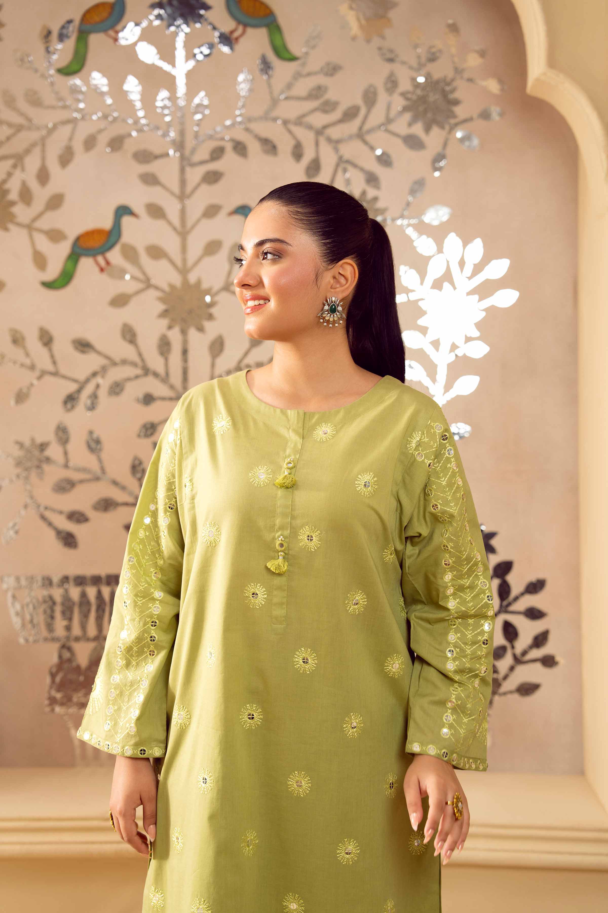 NishatUK - Green Embroidered   Cambric 2-piece ready to wear Dress