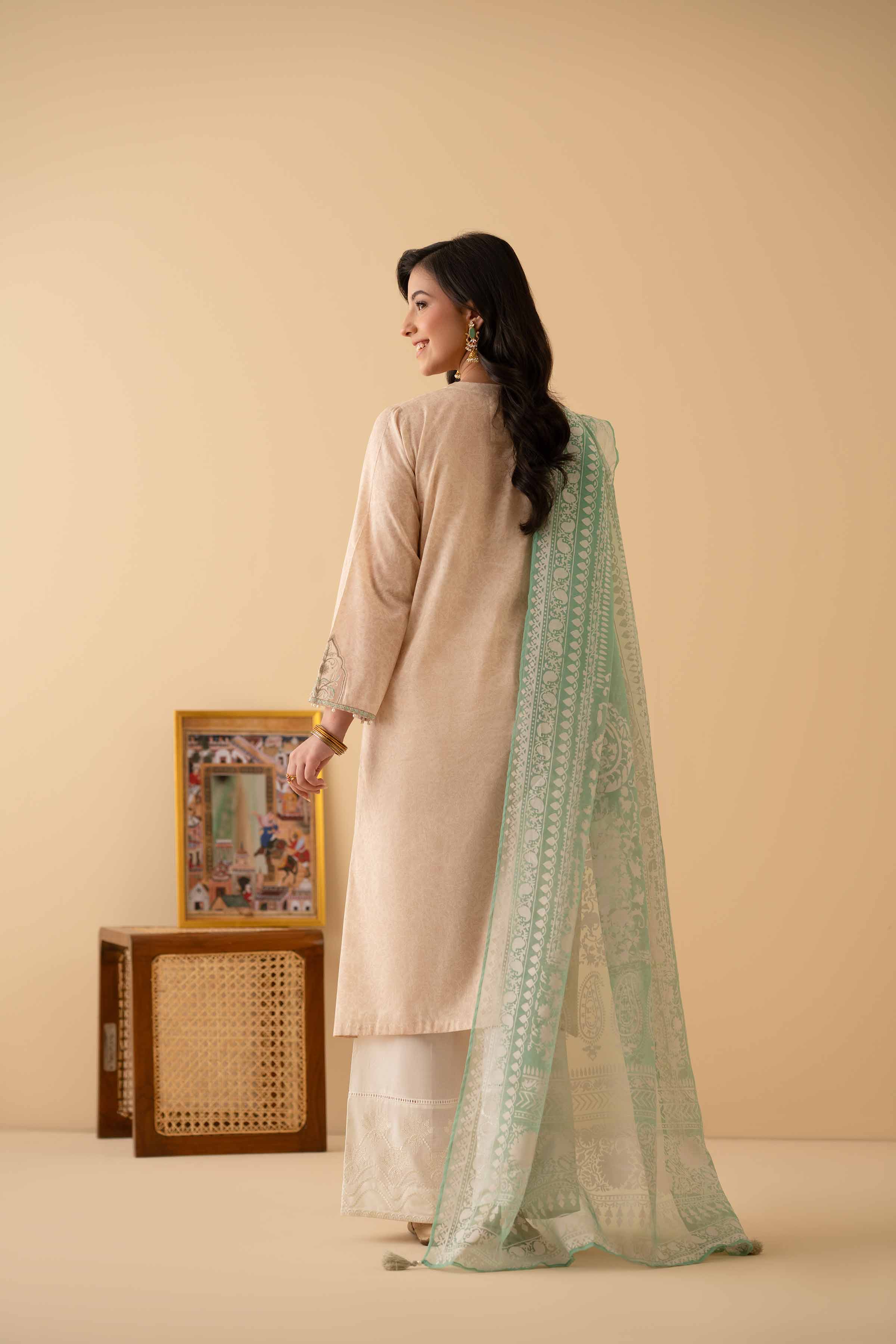 NishatUK - Beige Embroidered Lawn 2-piece ready to wear Dress
