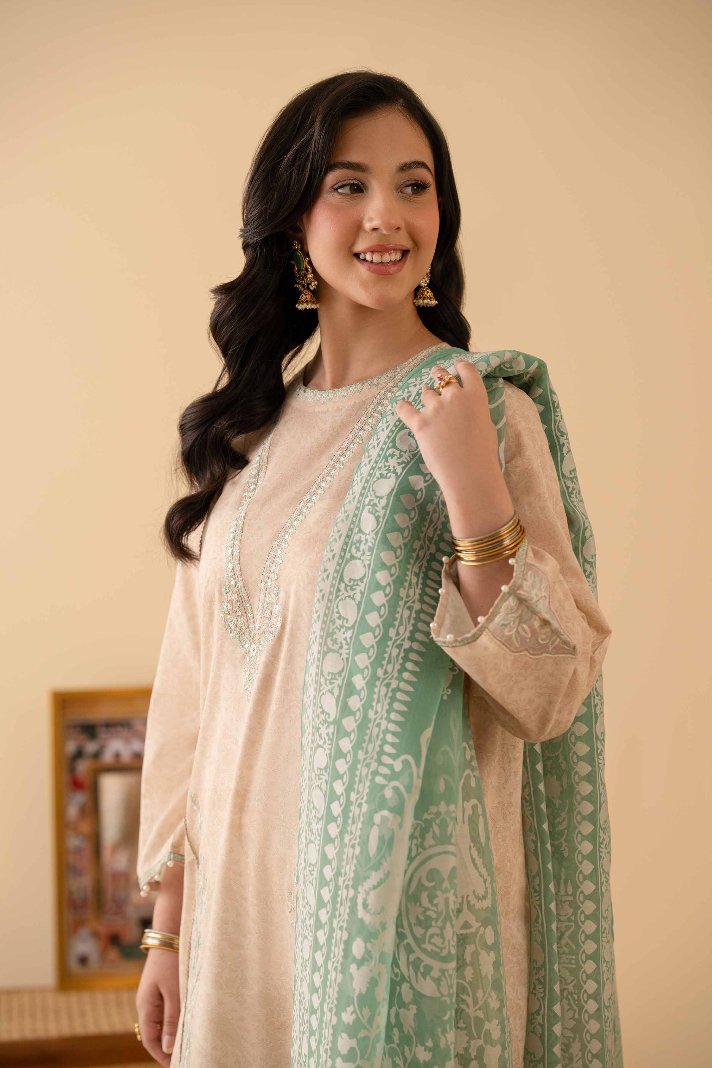 NishatUK - Beige Embroidered Lawn 2-piece ready to wear Dress